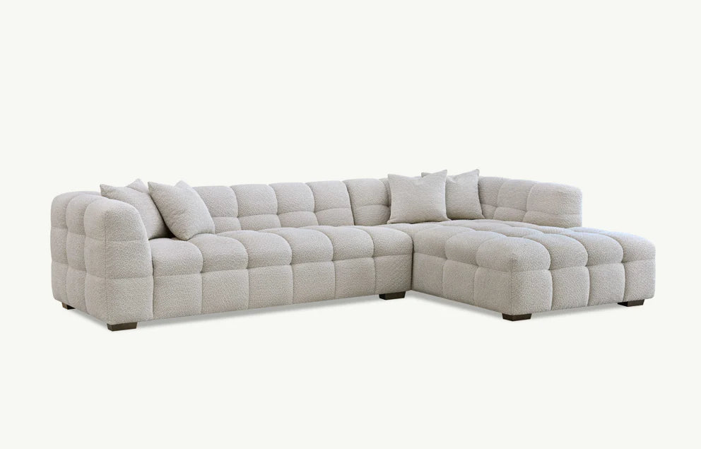 Kensington Bubble Tufted Oatmeal Boucle Corner Sofa in Oatmeal Boucle Fabric