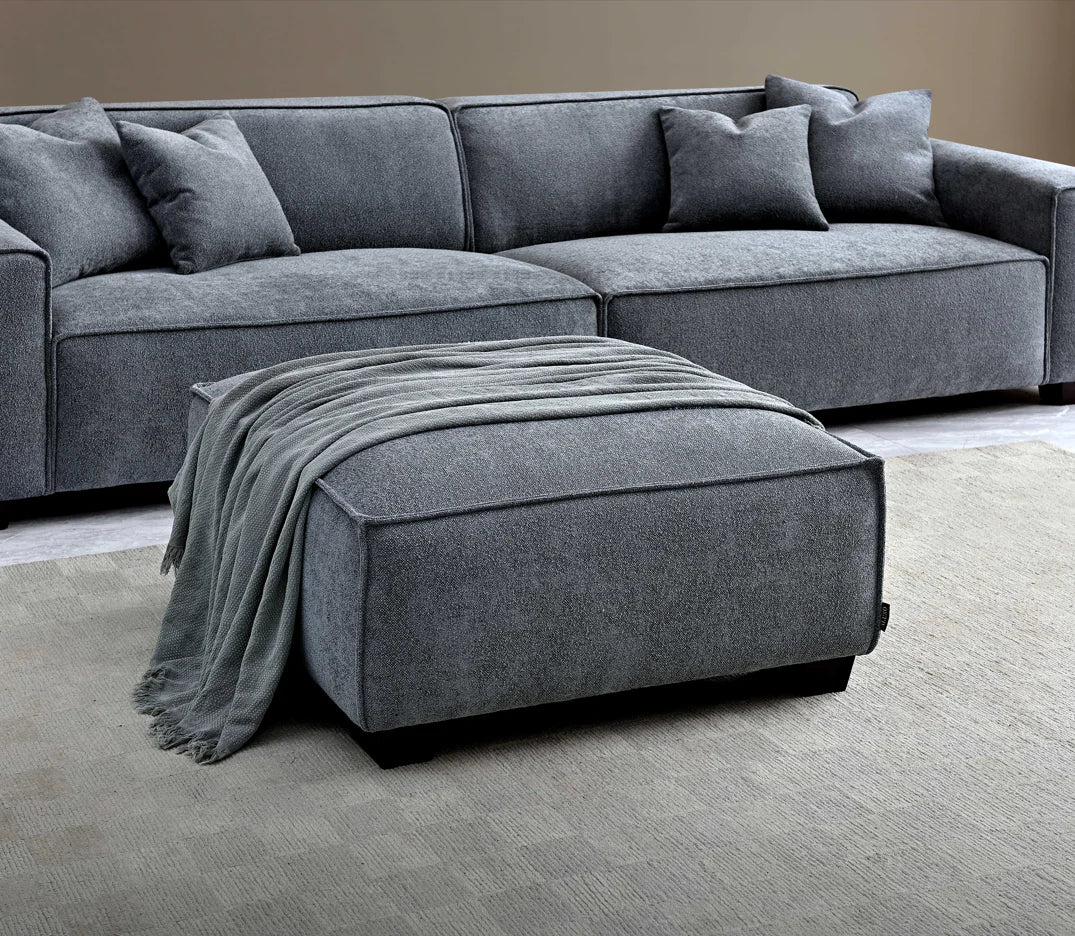 Otis Pebble Boucle with Chaise in Charcoal Boucle