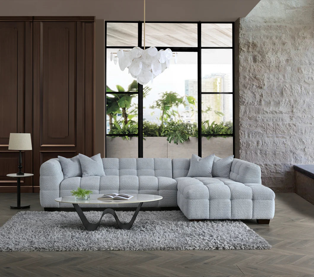 Kensington Group Bubble Tufted Oatmeal Boucle Corner Sofa in Pearl Boucle Fabric