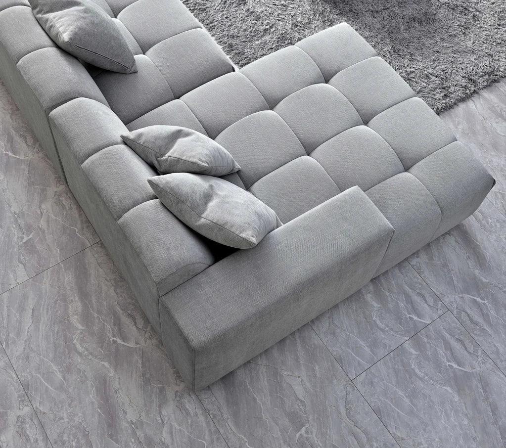 Astana Cloud Grey Boucle Tufted Left Hand Corner Group in Cloudy Grey Boucle