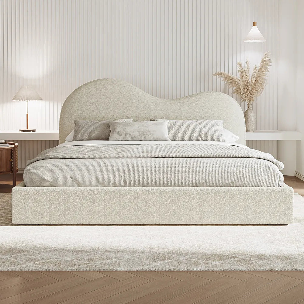 The Bespoke Eva Boucle Upholstered Bed Frame- Fully Customisable with Storage Options- Wave Range