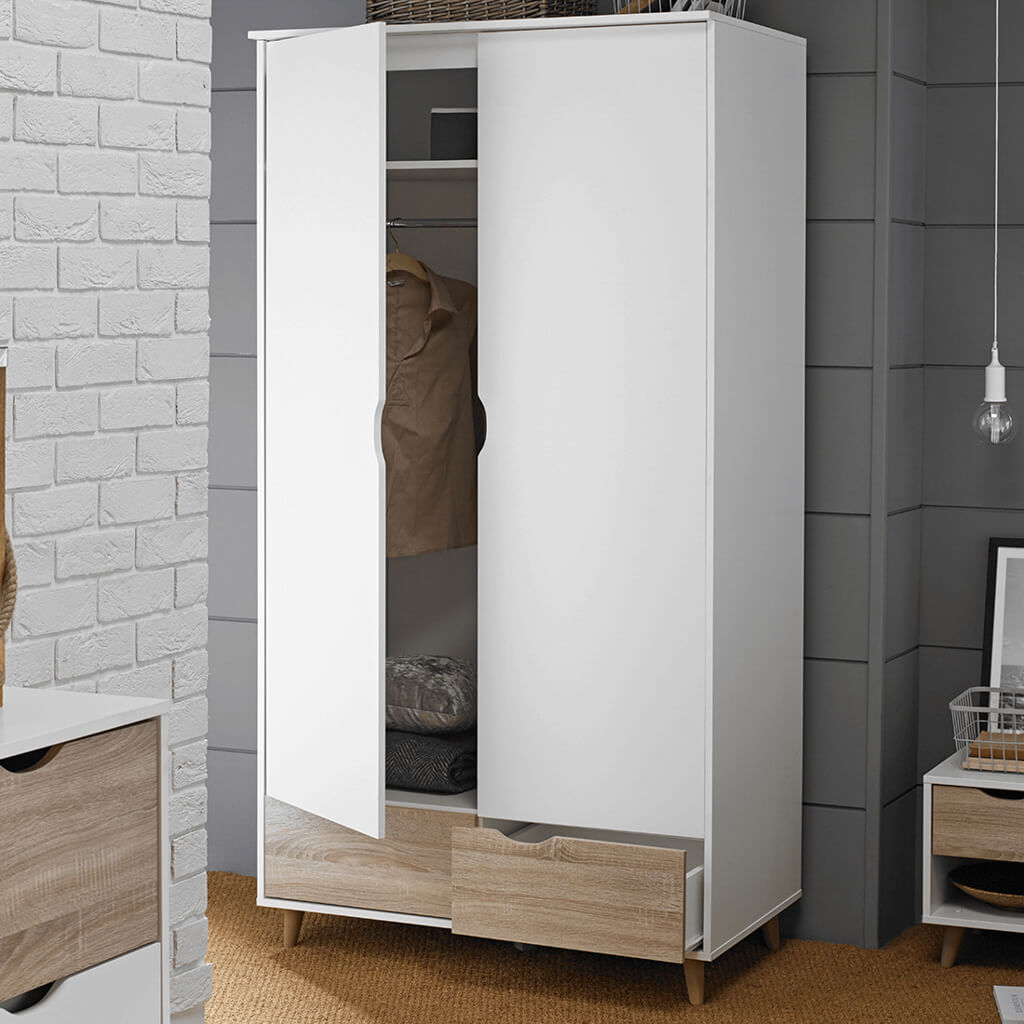 Caroline White-Oak Double Wardrobe