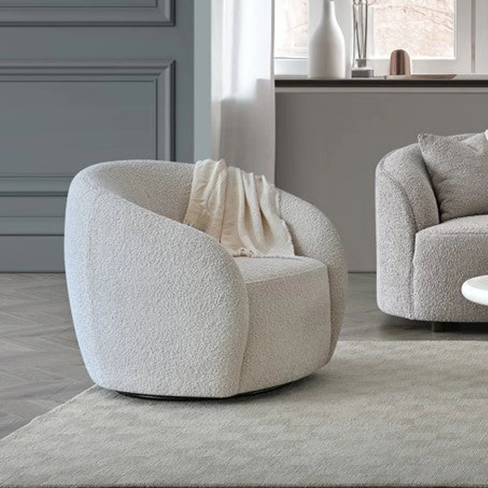 Chloe Curved Latte Boucle Sofa and Accent Chair