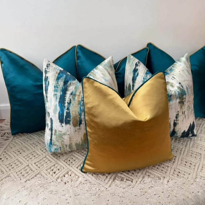 The Peacock Teal Velvet Bed Cushion Set