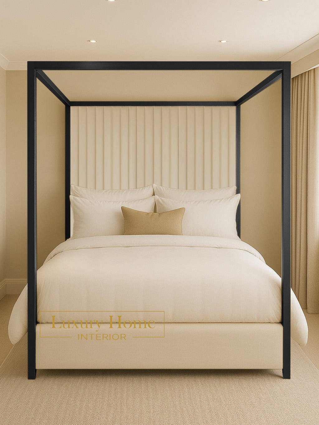 The Bespoke Sapphire 4 Poster Bed with Gold or Black Metal Surround- Fully Customisable with Storage Options