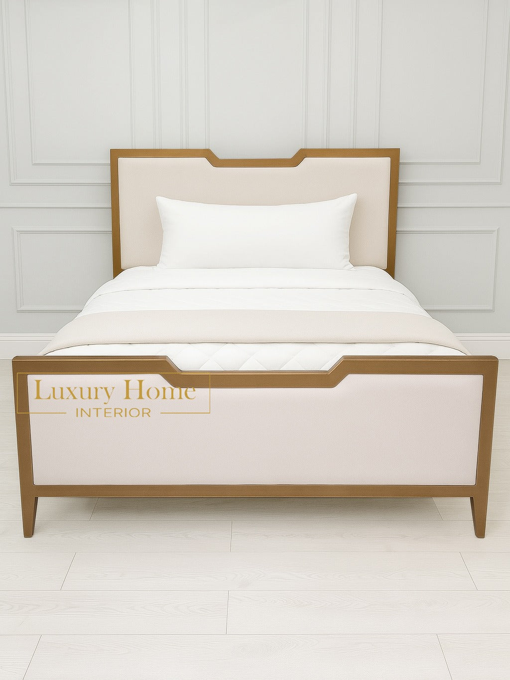 The Bespoke Royal Dubai II Bed- With Gold Metal Surround- Gold & Cream Fully Customisable with Storage Options