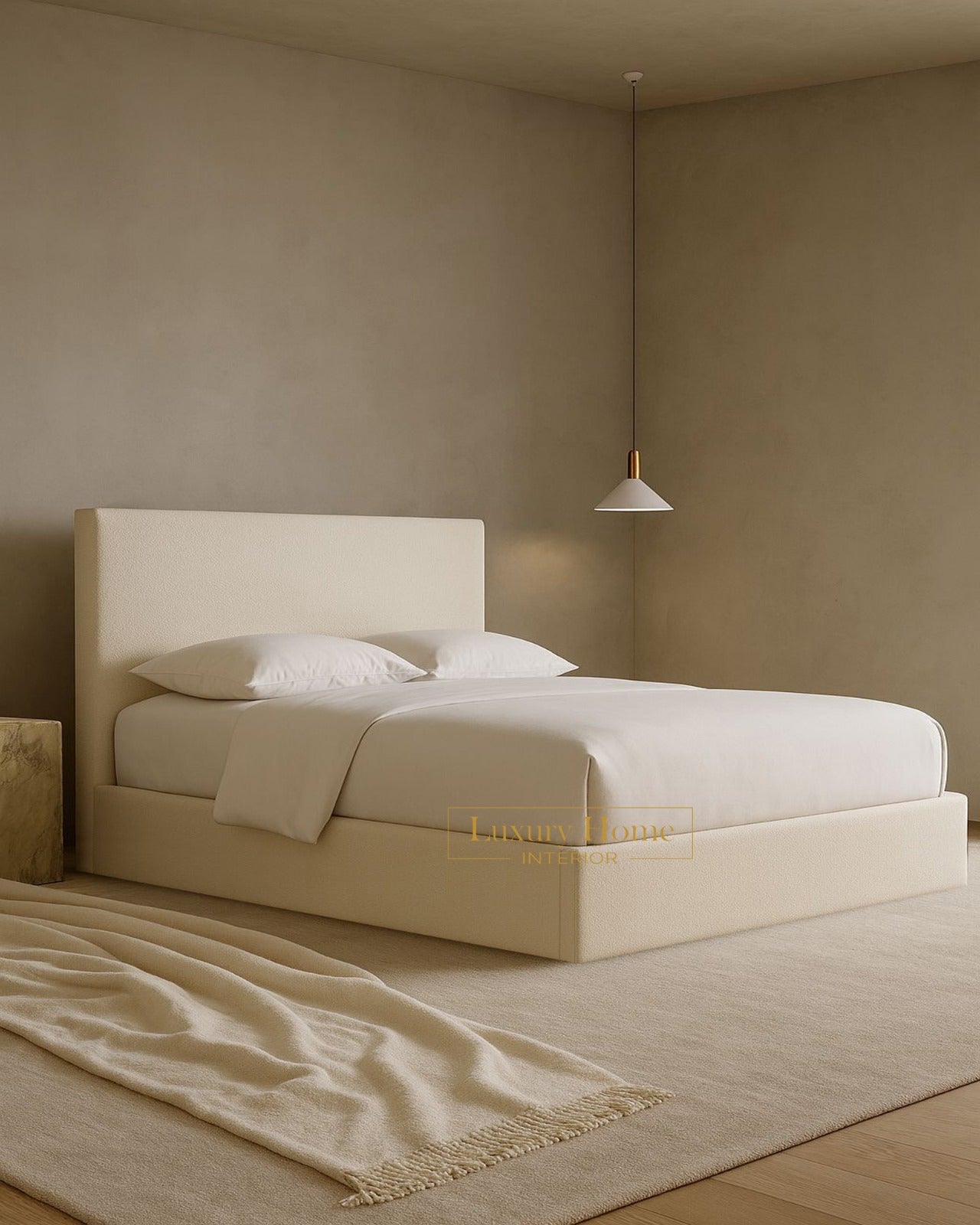 The Bespoke Cora Boucle Upholstered Bed Frame-Cream Fully Customisable with Storage Options- Cream Chloe Boucle Range