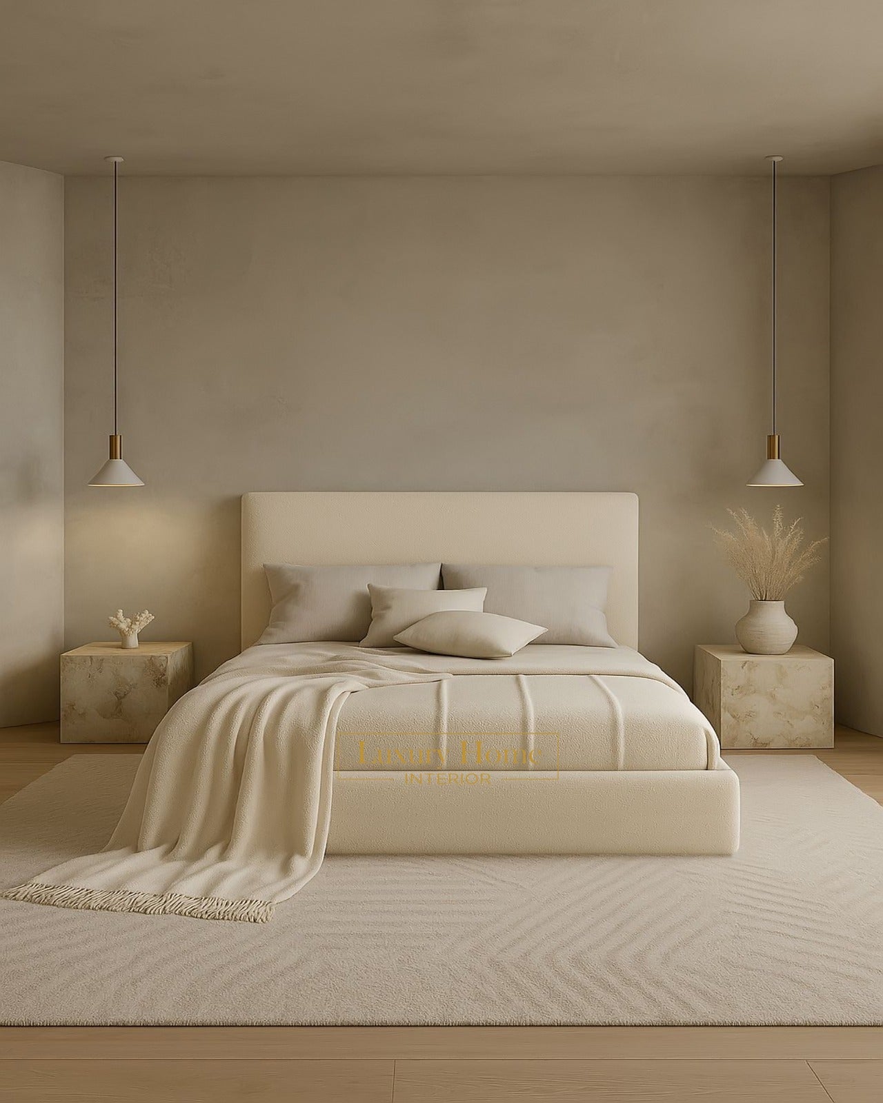 The Bespoke Cora Boucle Upholstered Bed Frame-Cream Fully Customisable with Storage Options- Cream Chloe Boucle Range