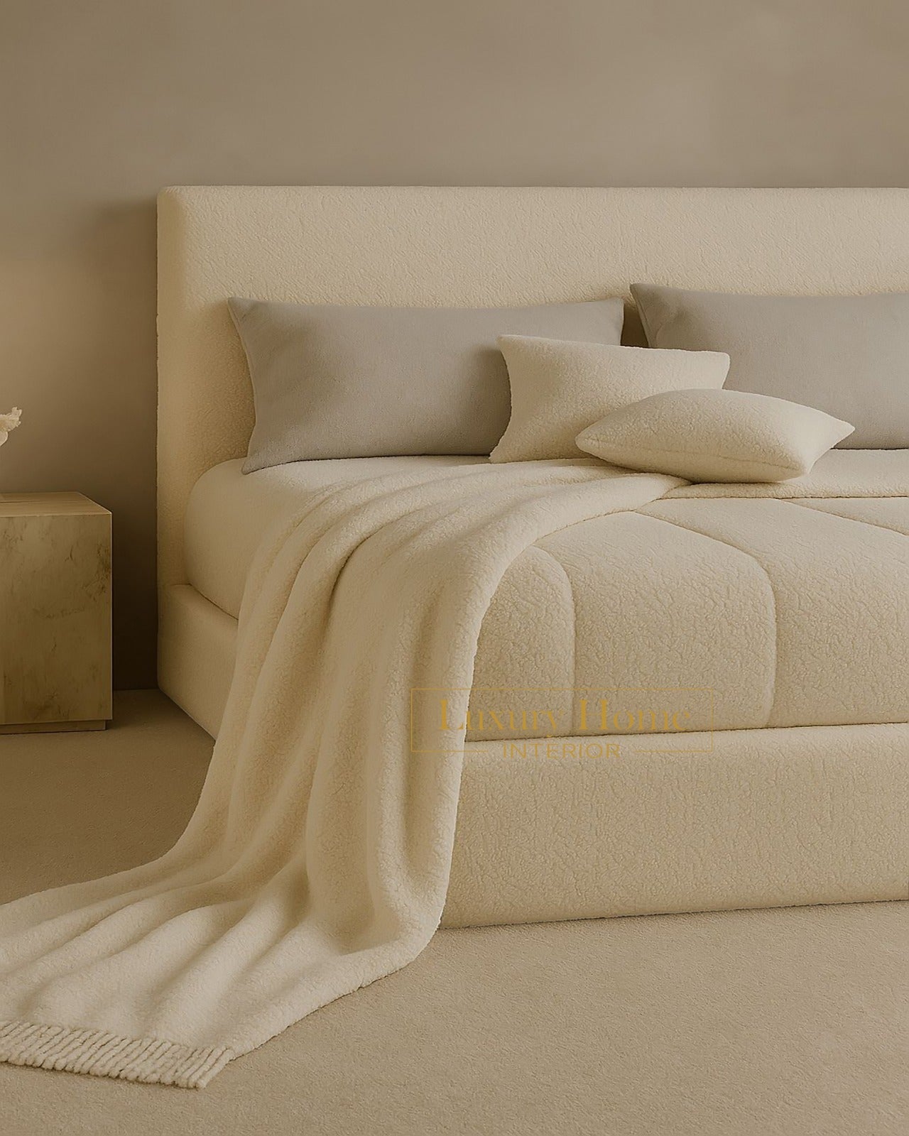 The Bespoke Cora Boucle Upholstered Bed Frame-Cream Fully Customisable with Storage Options- Cream Chloe Boucle Range