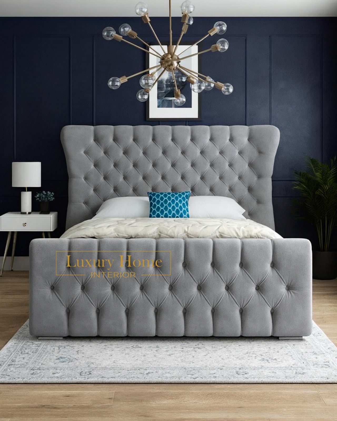 The Bespoke Avery Wide Curved Winged Upholstered Soft Velvet Bed Frame- Fully Customisable with Storage Options- Velvet Monaco Range