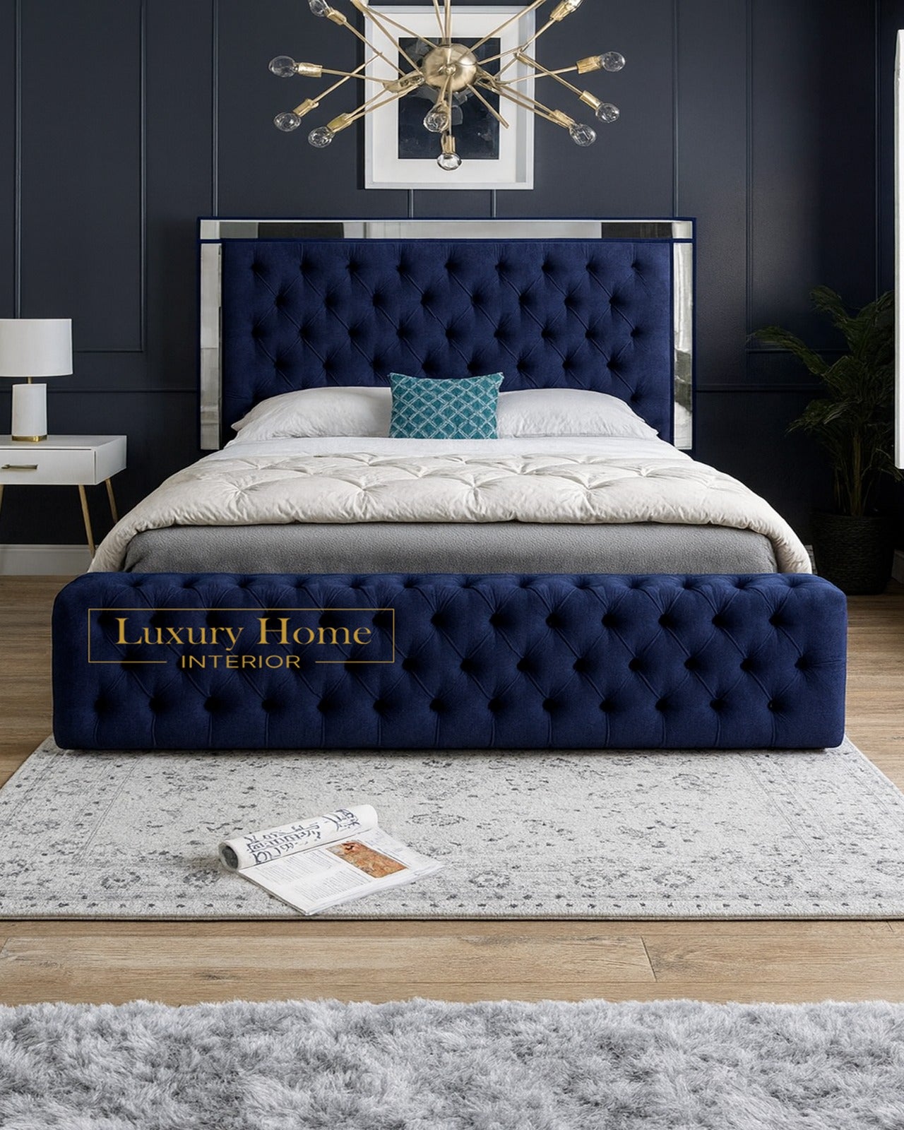 The Bespoke Harper Mirror Upholstered Soft Velvet Bed Frame- Mirrored Range