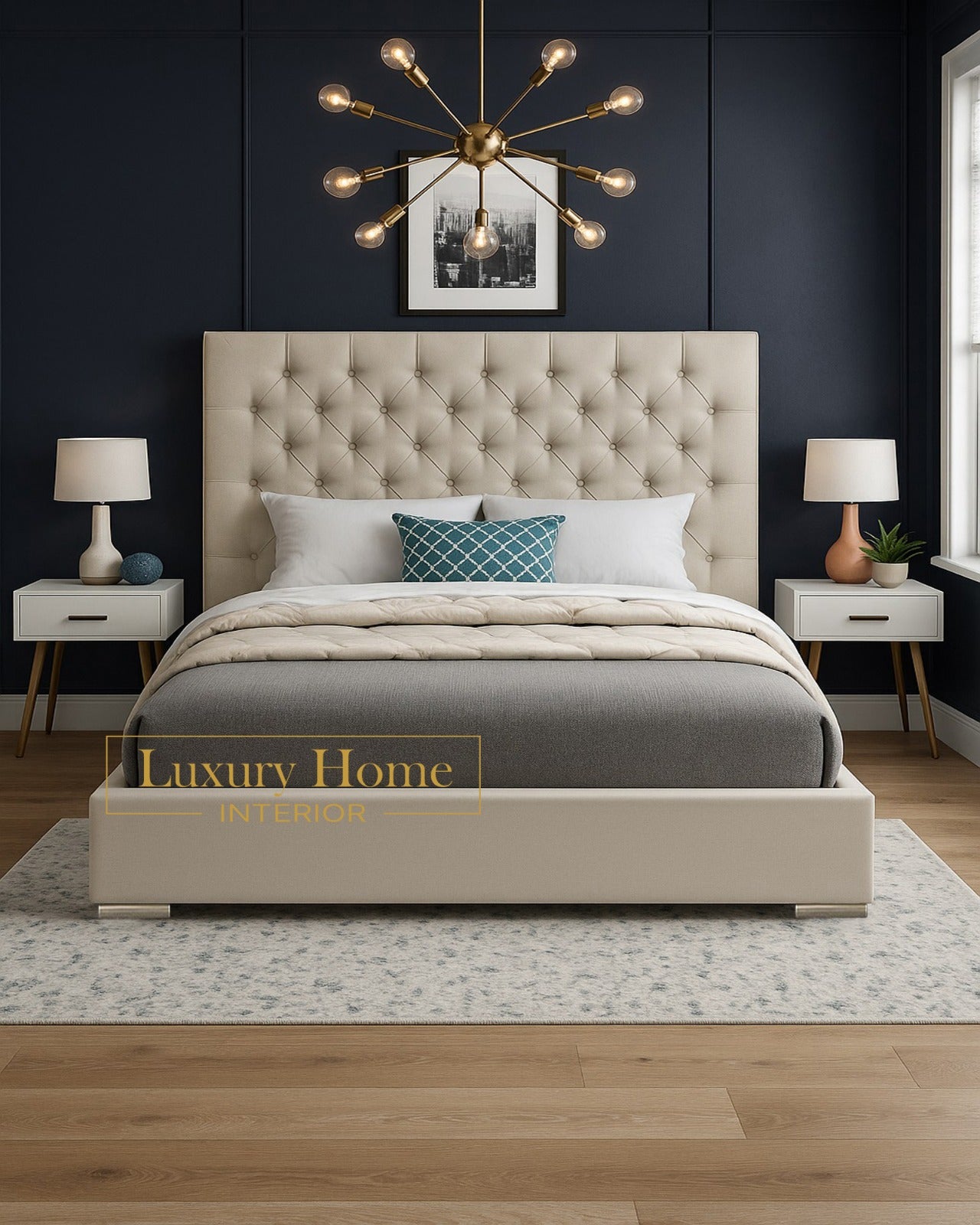 The Bespoke Niamh Upholstered Soft Velvet Bed Frame- Fully Customisable with Storage Options- Chesterfield Range
