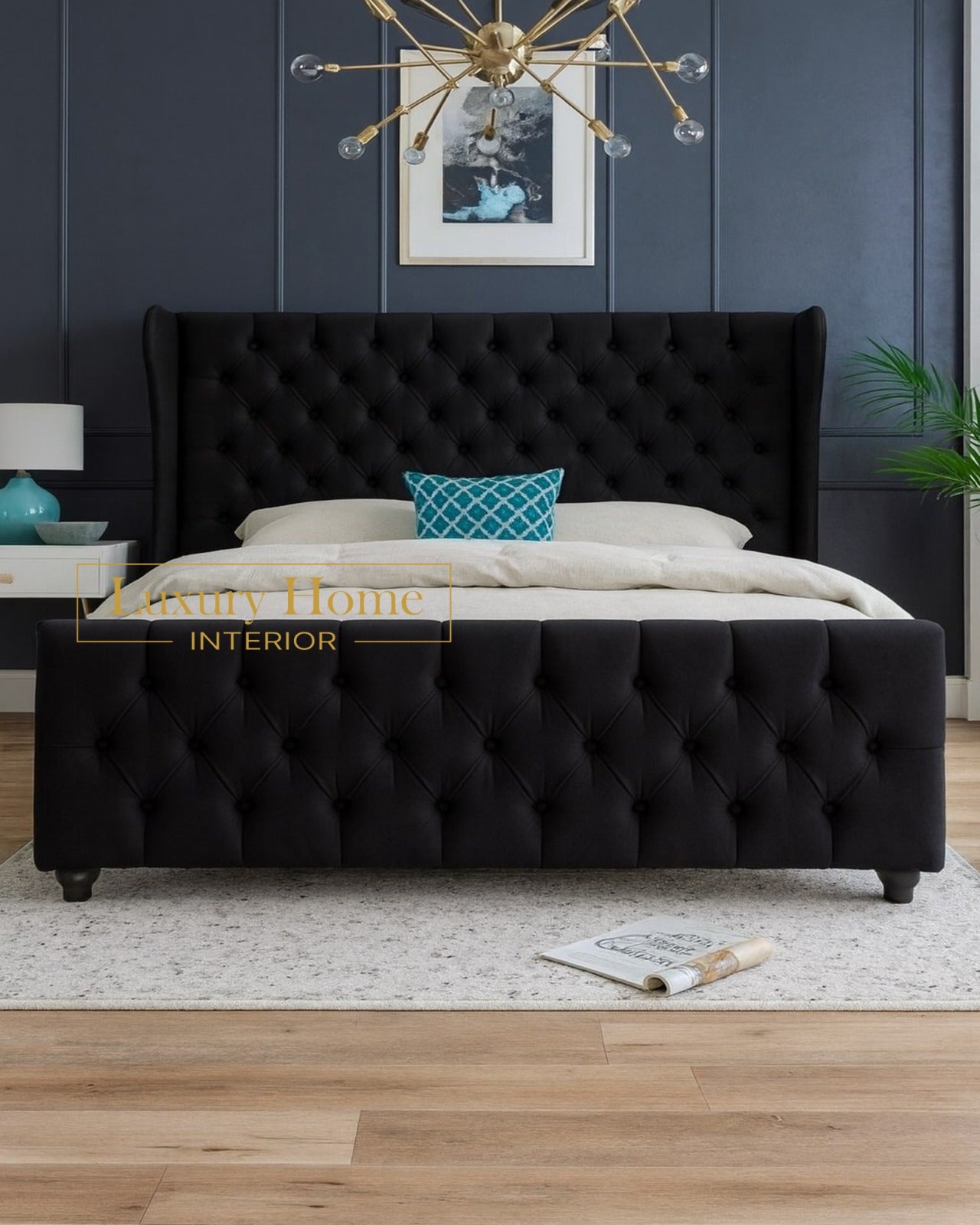 The Bespoke Victoria Straight Curved Top Upholstered Soft Velvet Bed Frame- Fully Customisable with Storage Options- Velvet Monaco Range