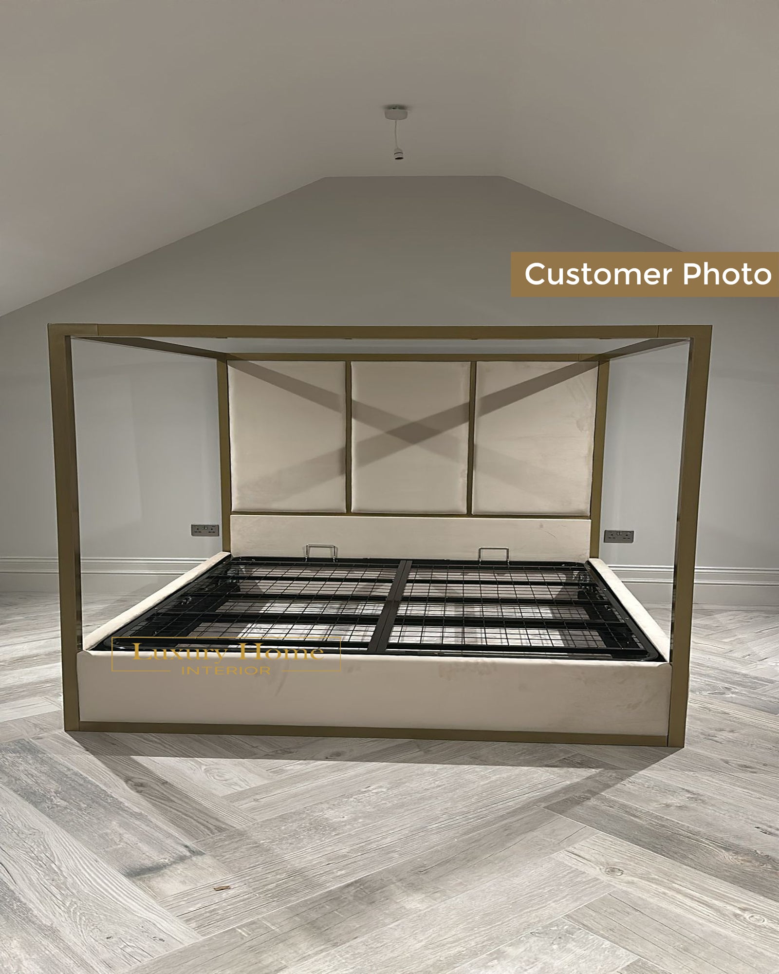 The Bespoke Royal Kensington Luxe 4 Poster Bed with Black Metal Surround- Black & Cream Fully Customisable with Storage Options- Washington Black Border Range
