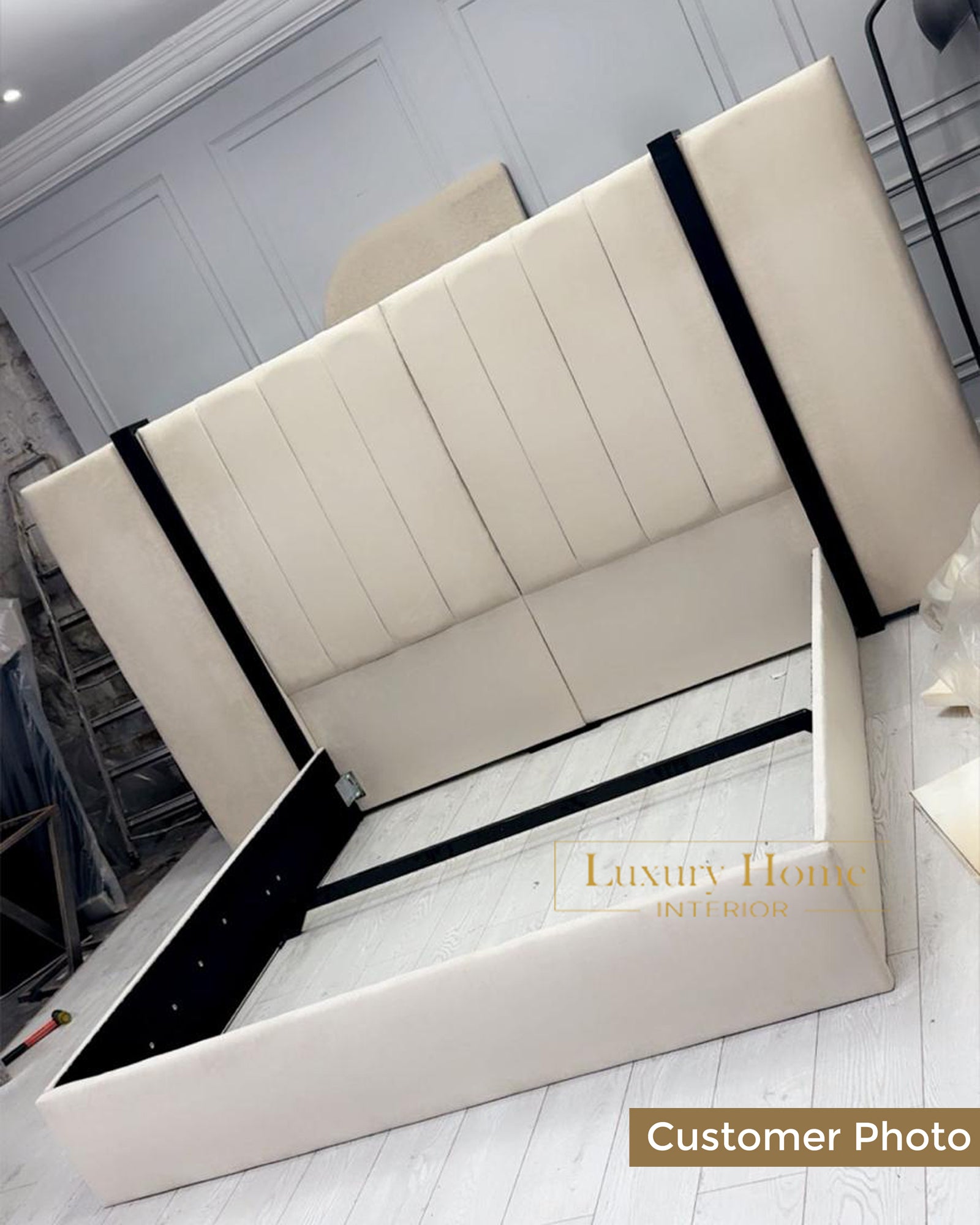 The Bespoke Royal Kensington Luxe Bed VI with Black Metal Surround- Black & Cream Fully Customisable with Storage Options- Washington Black Border Range