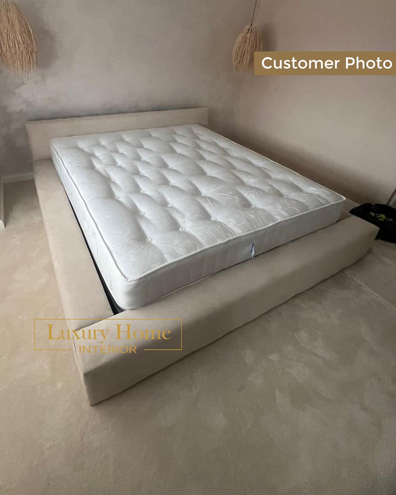 The Bespoke Laya Cloud Upholstered Low Bed Frame- Fully Customisable with Storage Options- Minimalist Cloud Range