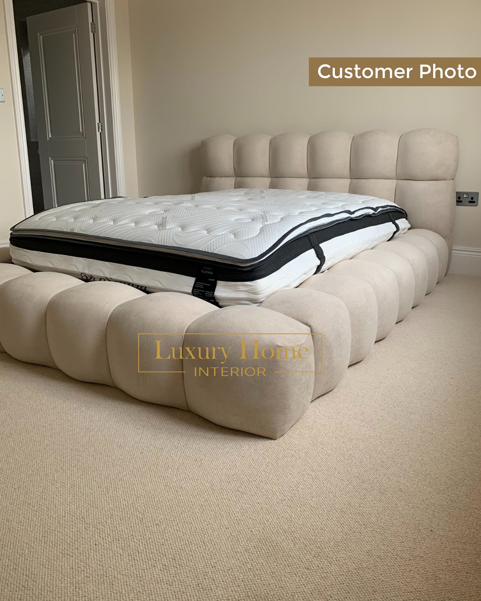 The Bespoke Portofino Marshmallow Upholstered Low Profile Bed Frame- Fully Customisable with Storage Options- Minimalist Bubble Marshmallow Range