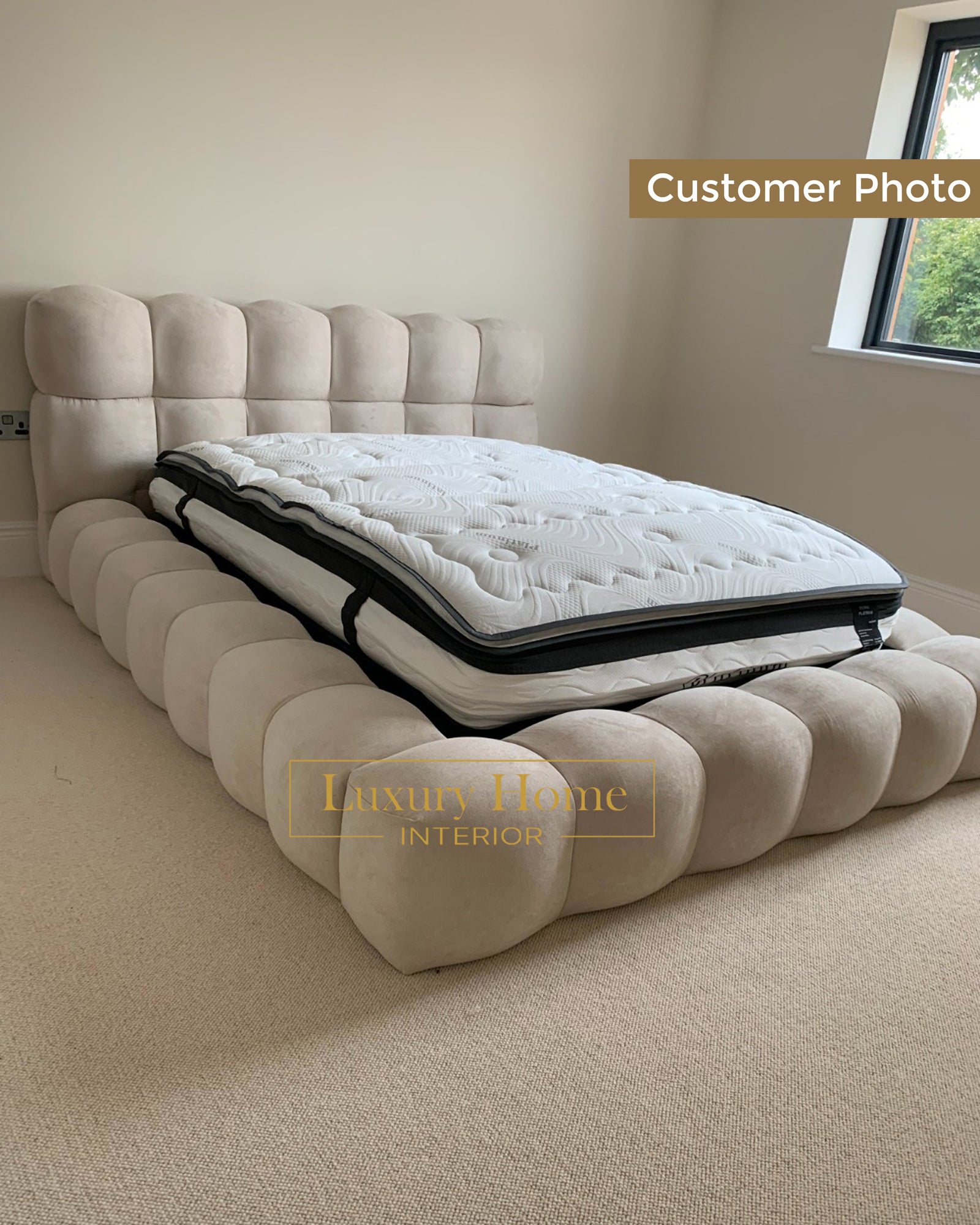 The Bespoke Portofino Marshmallow Upholstered Low Profile Bed Frame- Fully Customisable with Storage Options- Minimalist Bubble Marshmallow Range