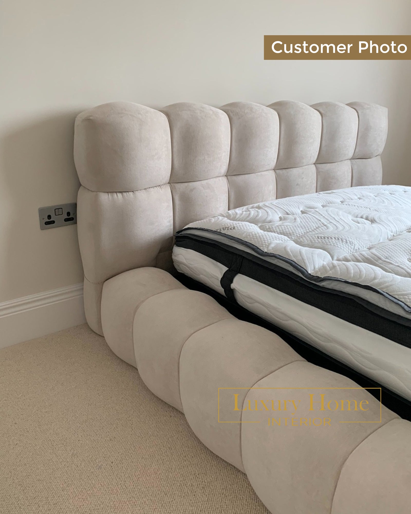 The Bespoke Portofino Marshmallow Upholstered Low Profile Bed Frame- Fully Customisable with Storage Options- Minimalist Bubble Marshmallow Range