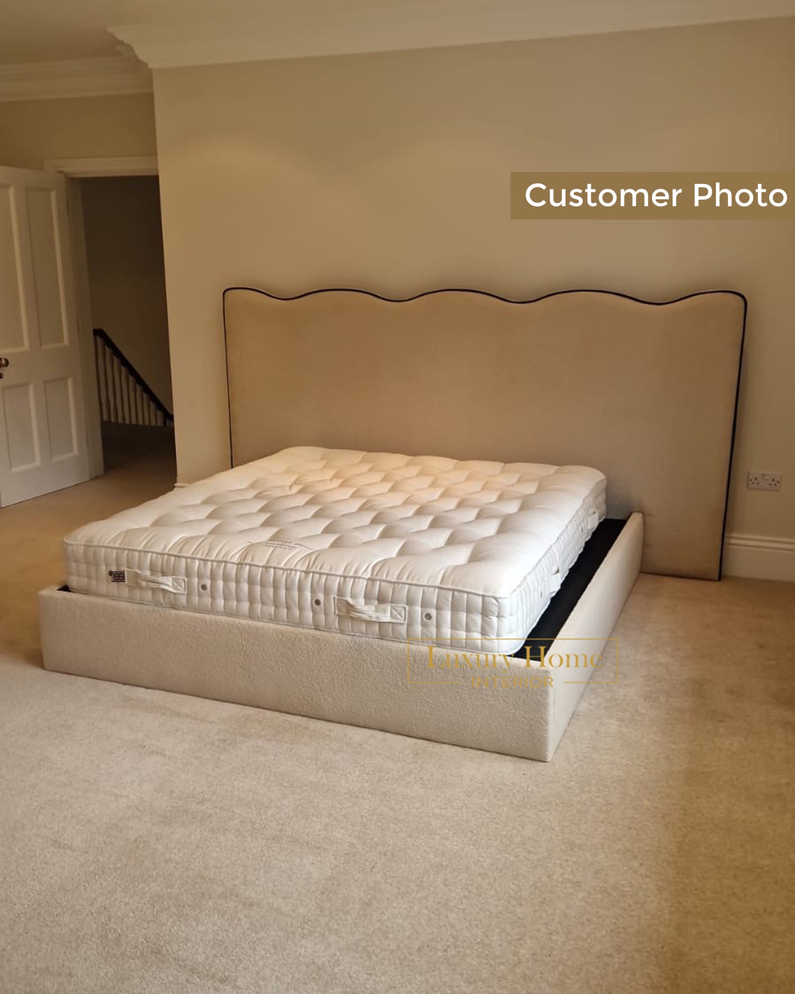 The Bespoke Extended Nora Wave Bed Upholstered Bed Frame- Fully Customisable with Storage Options- Wave Range