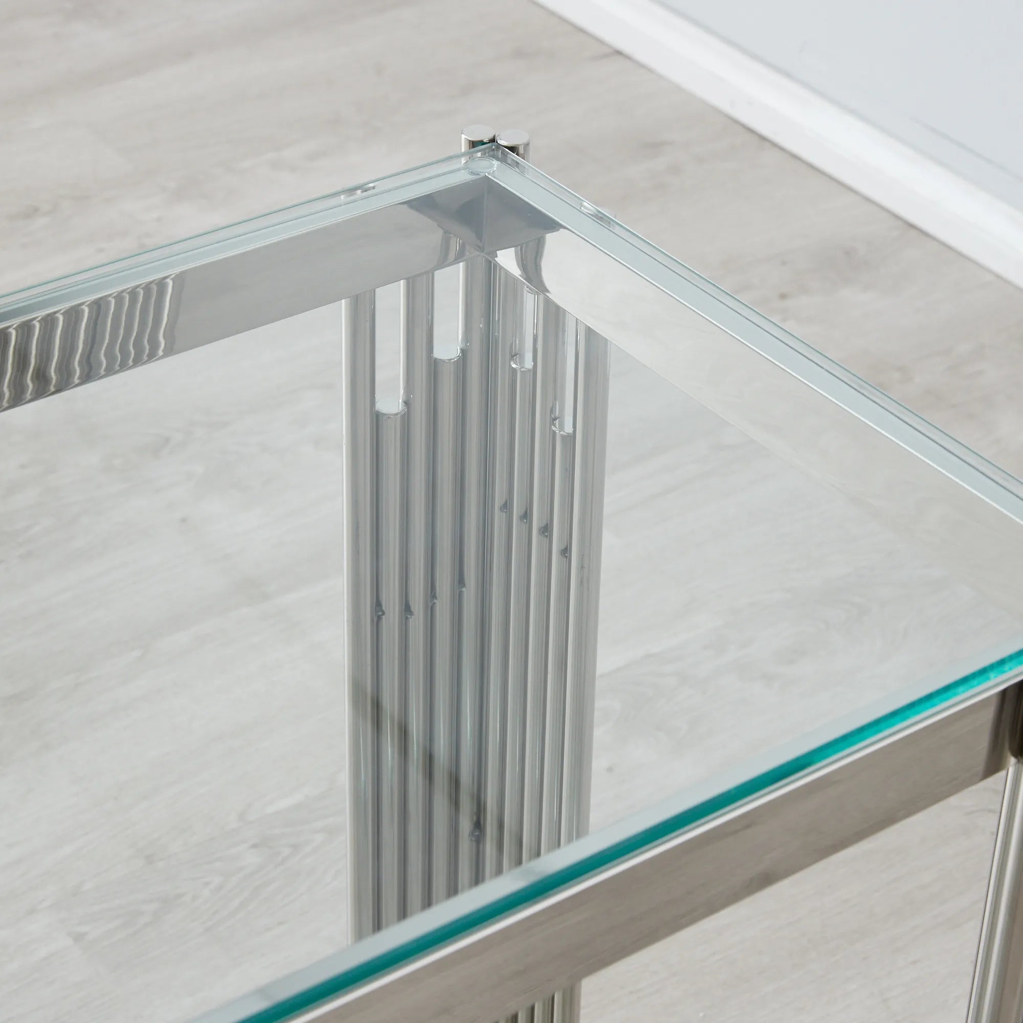 Cohen Contemporary Stainless Steel & Glass Console Table – Modern Chrome Dressing / Hallway Table 120cm Colton Range