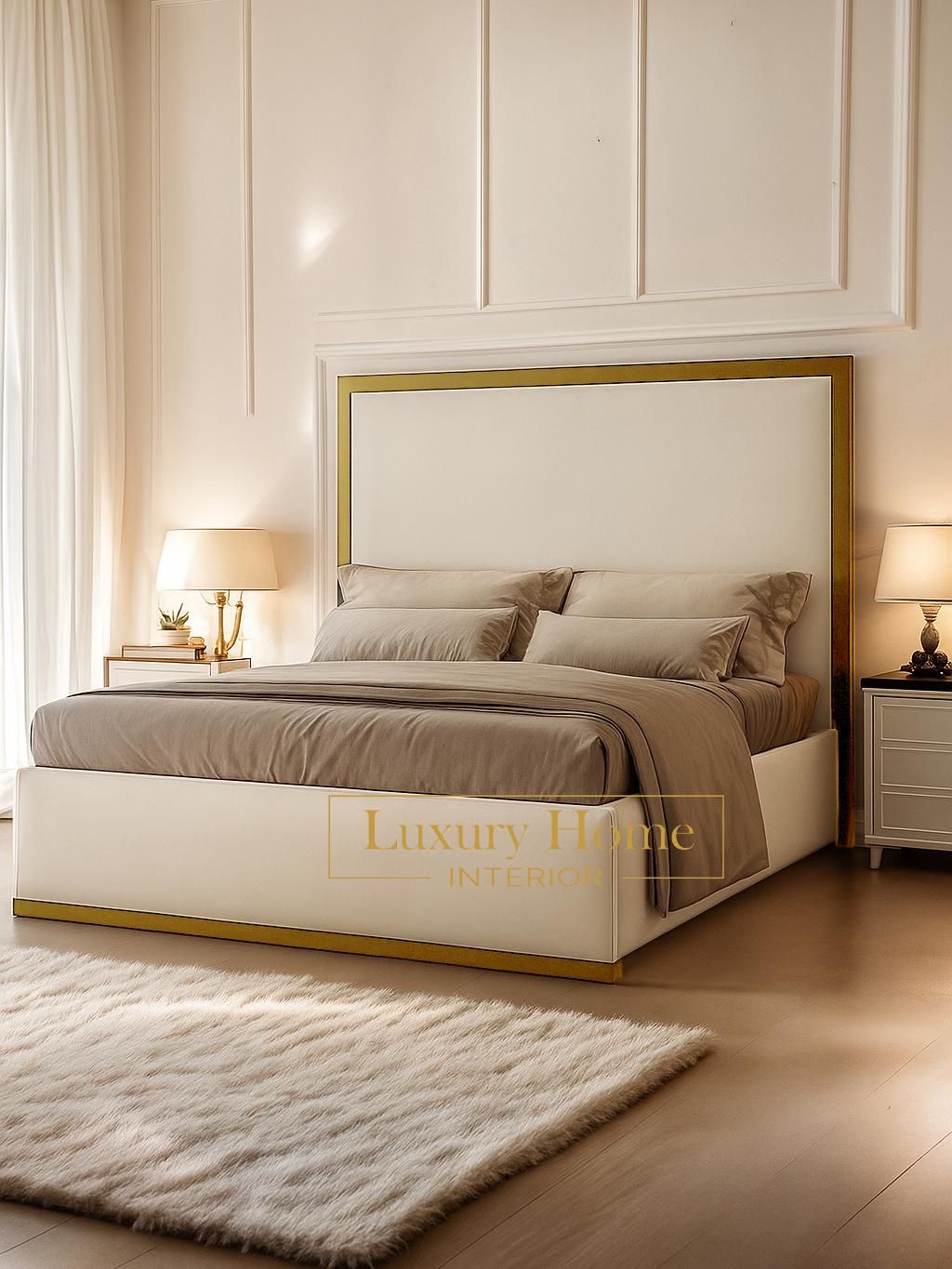 The Bespoke Royal Kensington Luxe Bed I with Black Metal Surround- Black & Cream Fully Customisable with Storage Options- Washington Black Border Range