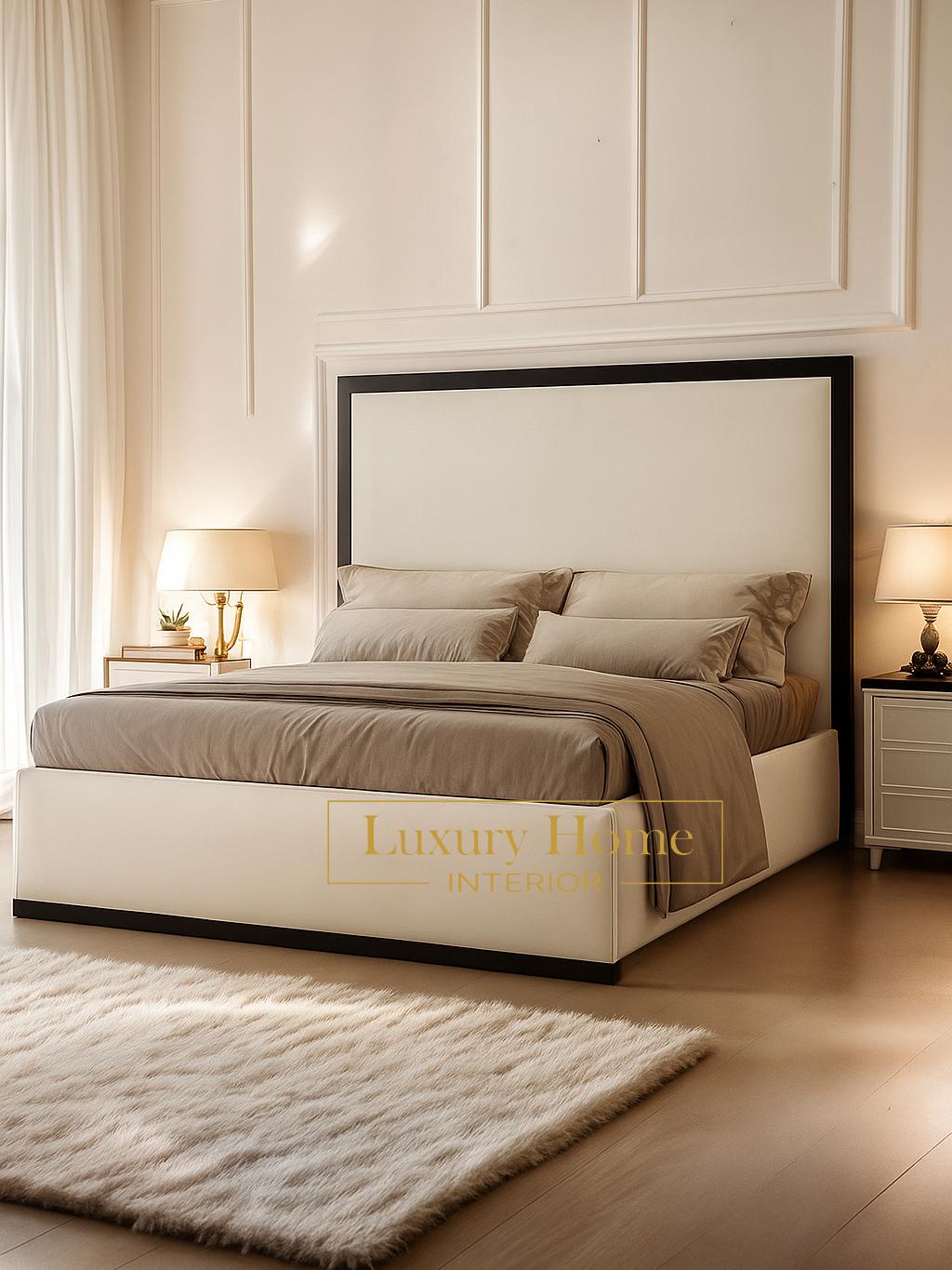 The Bespoke Royal Kensington Luxe Bed I with Black Metal Surround- Black & Cream Fully Customisable with Storage Options- Washington Black Border Range