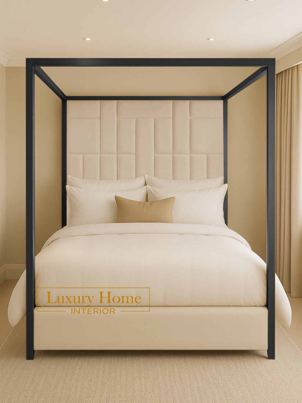The Bespoke Richmond 4 Poster Bed with Gold or Black Metal Surround- Fully Customisable with Storage Options