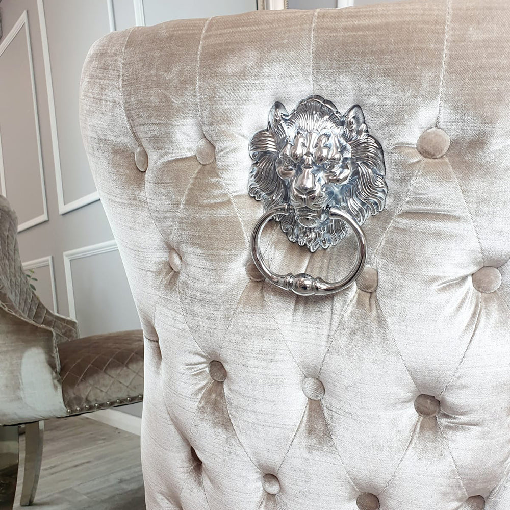 Chelsea Dining Chair ALL COLOURS with Lion Knocker & Buttoned Back