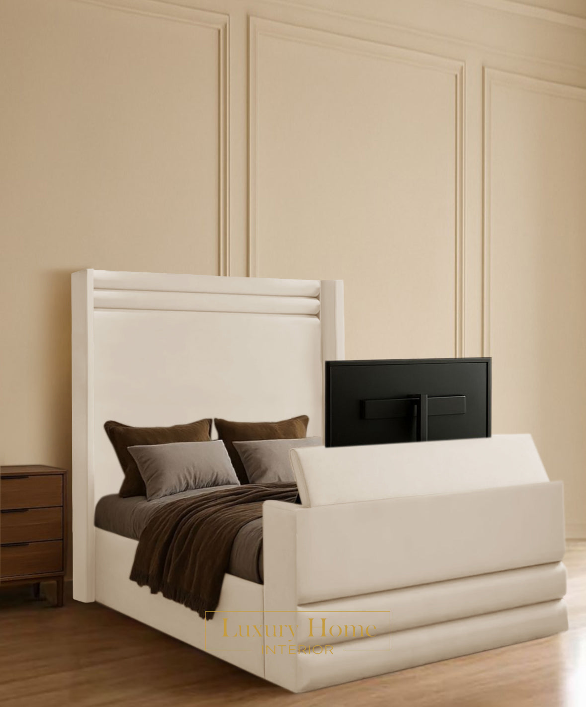 The Bespoke Daisy Upholstered Soft Velvet Line Tv Bespoke Bed Frame- Fully Customisable with Storage Options- Luxe Tv Range