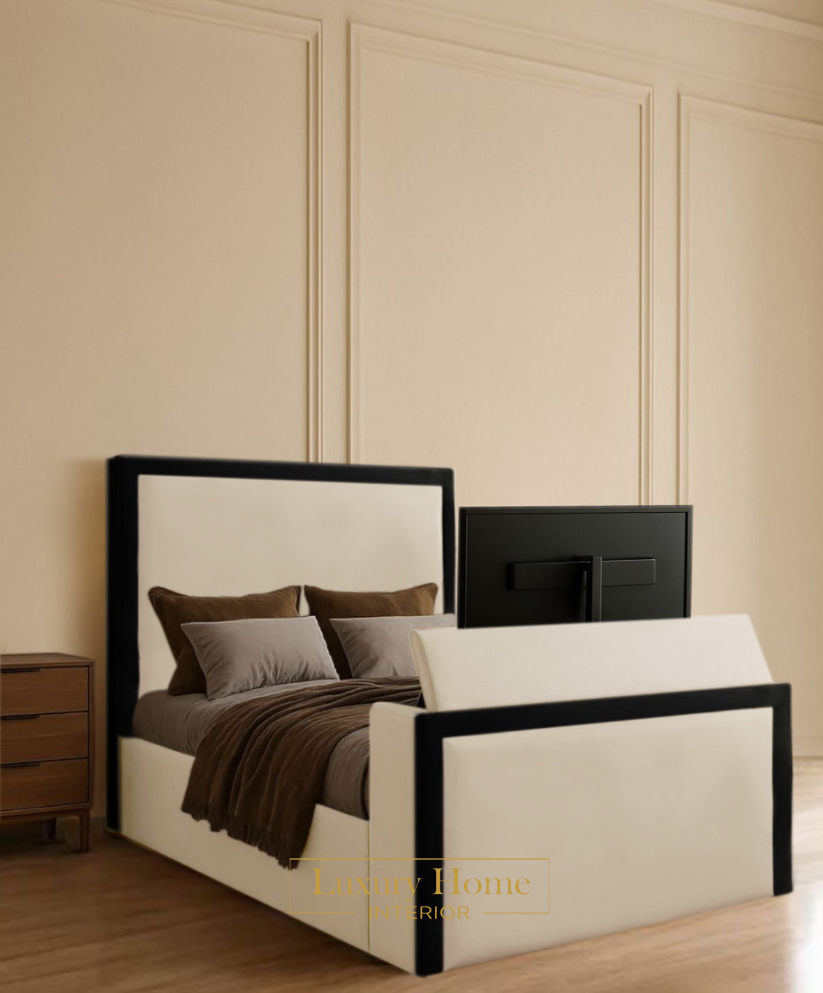 The Bespoke Ember Upholstered Soft Velvet Line Tv Bespoke Bed Frame- Fully Customisable with Storage Options- Luxe Tv Range