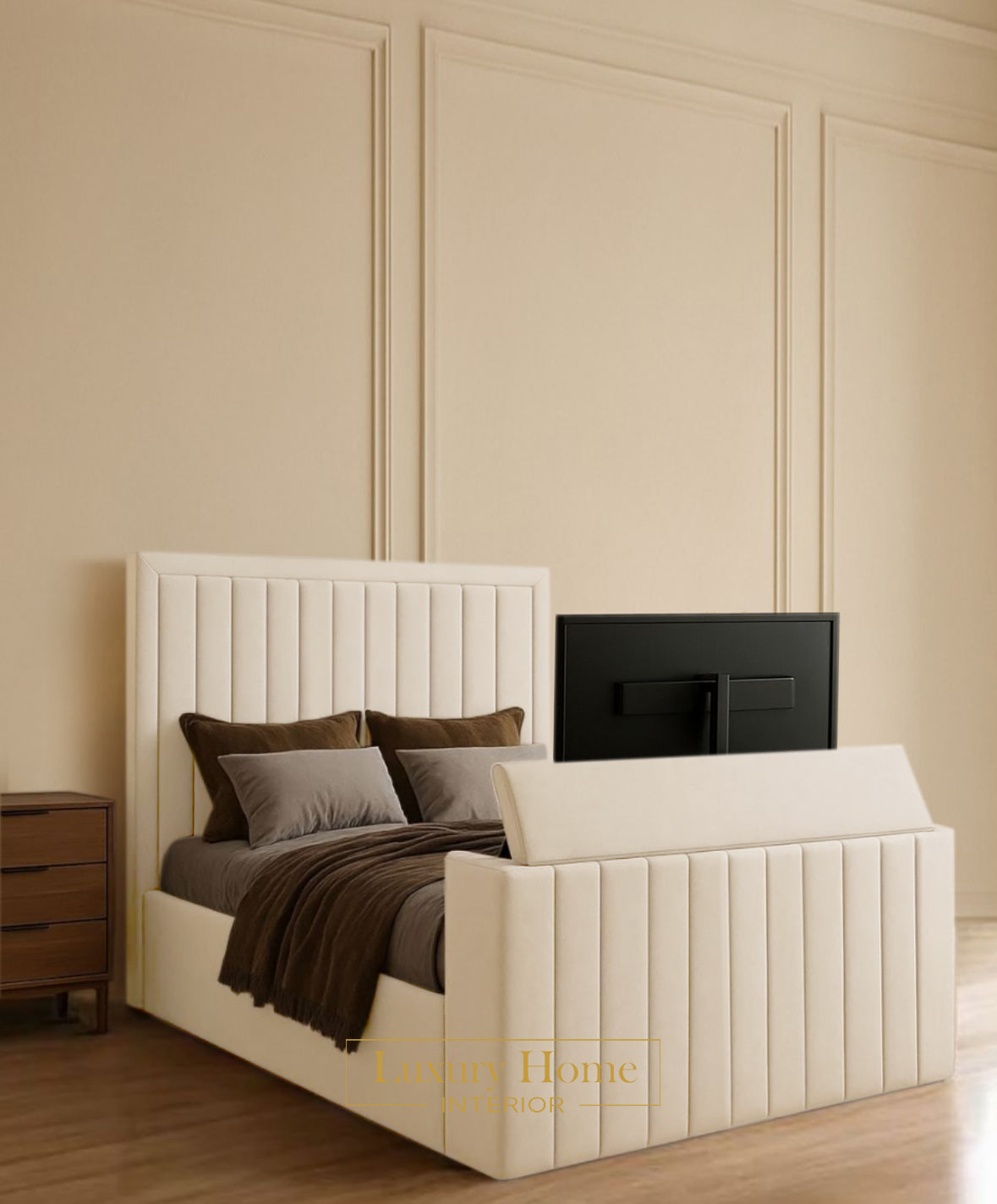 The Bespoke Napsen Upholstered Soft Velvet Line Tv Bespoke Bed Frame- Fully Customisable with Storage Options- Luxe Tv Range