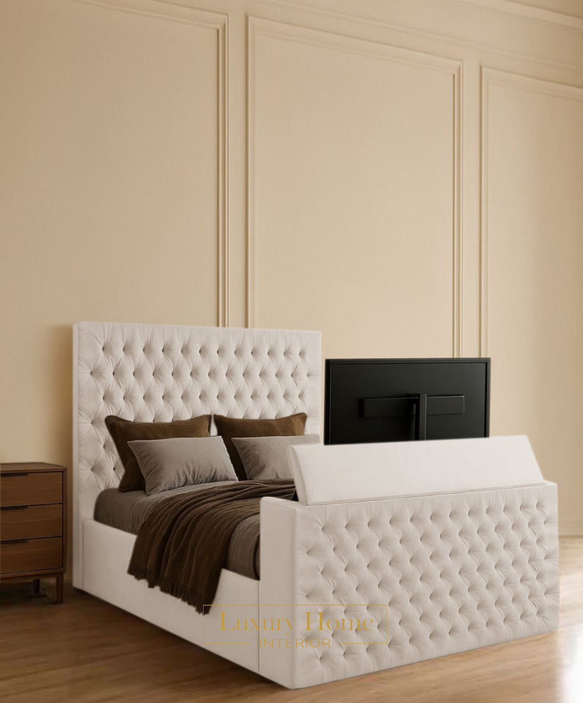The Bespoke Snorvia Upholstered Soft Velvet Line Tv Bespoke Bed Frame- Fully Customisable with Storage Options- Luxe Tv Range