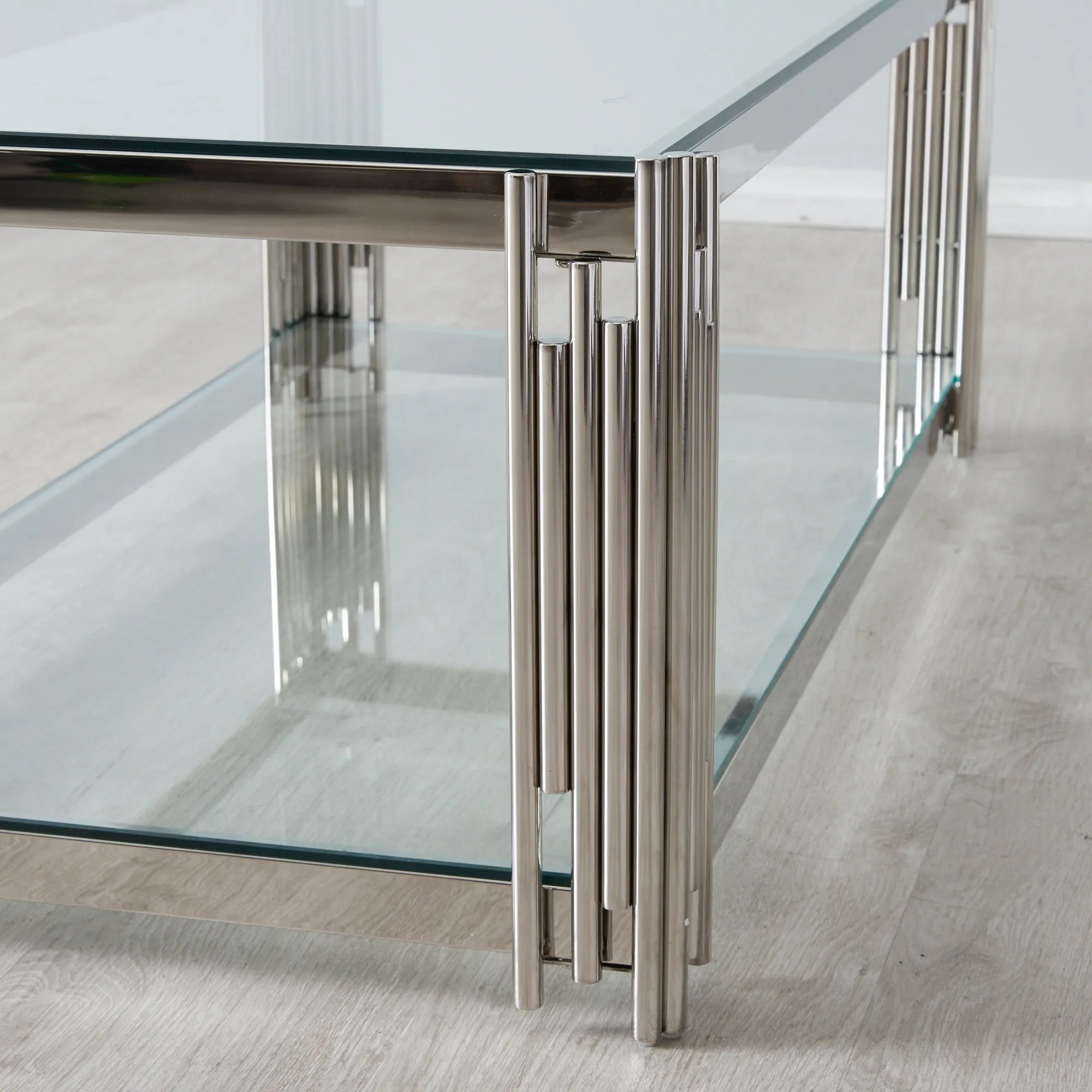 Cohen Modern Stainless Steel & Tempered Glass Coffee Table Rectangular with Magazine Shelf 120cm– Colton Luxury Style