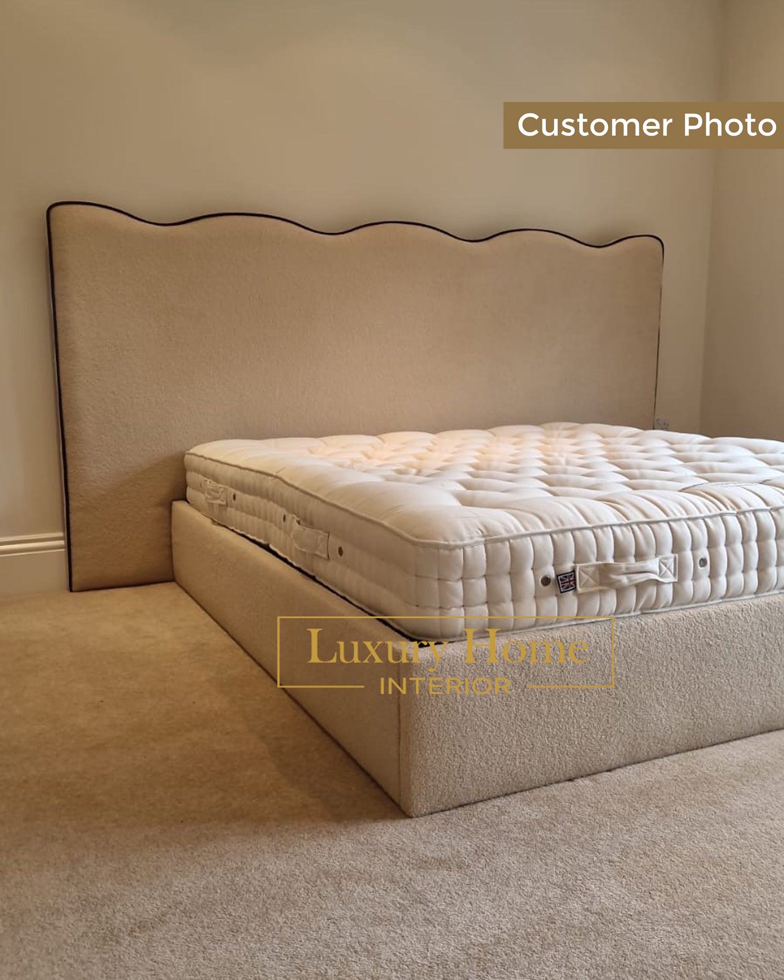 The Bespoke Extended Nora Wave Bed Upholstered Bed Frame- Fully Customisable with Storage Options- Wave Range