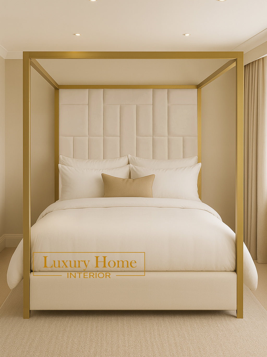 The Bespoke Richmond 4 Poster Bed with Gold or Black Metal Surround- Fully Customisable with Storage Options