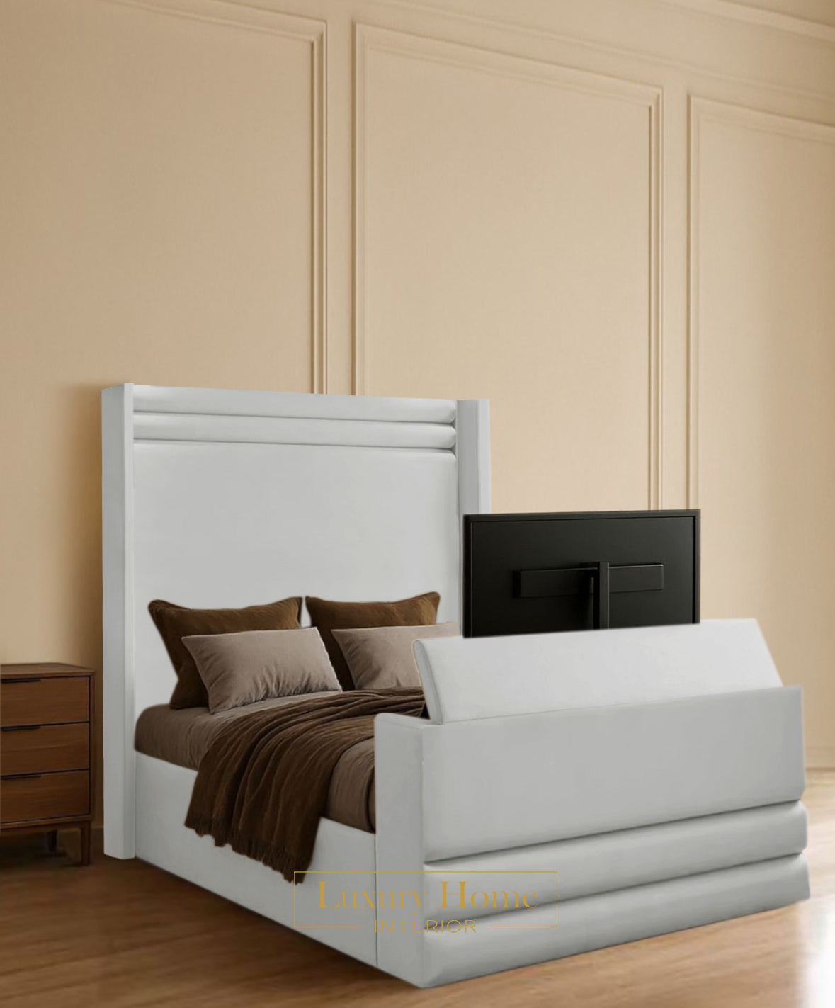 The Bespoke Daisy Upholstered Soft Velvet Line Tv Bespoke Bed Frame- Fully Customisable with Storage Options- Luxe Tv Range