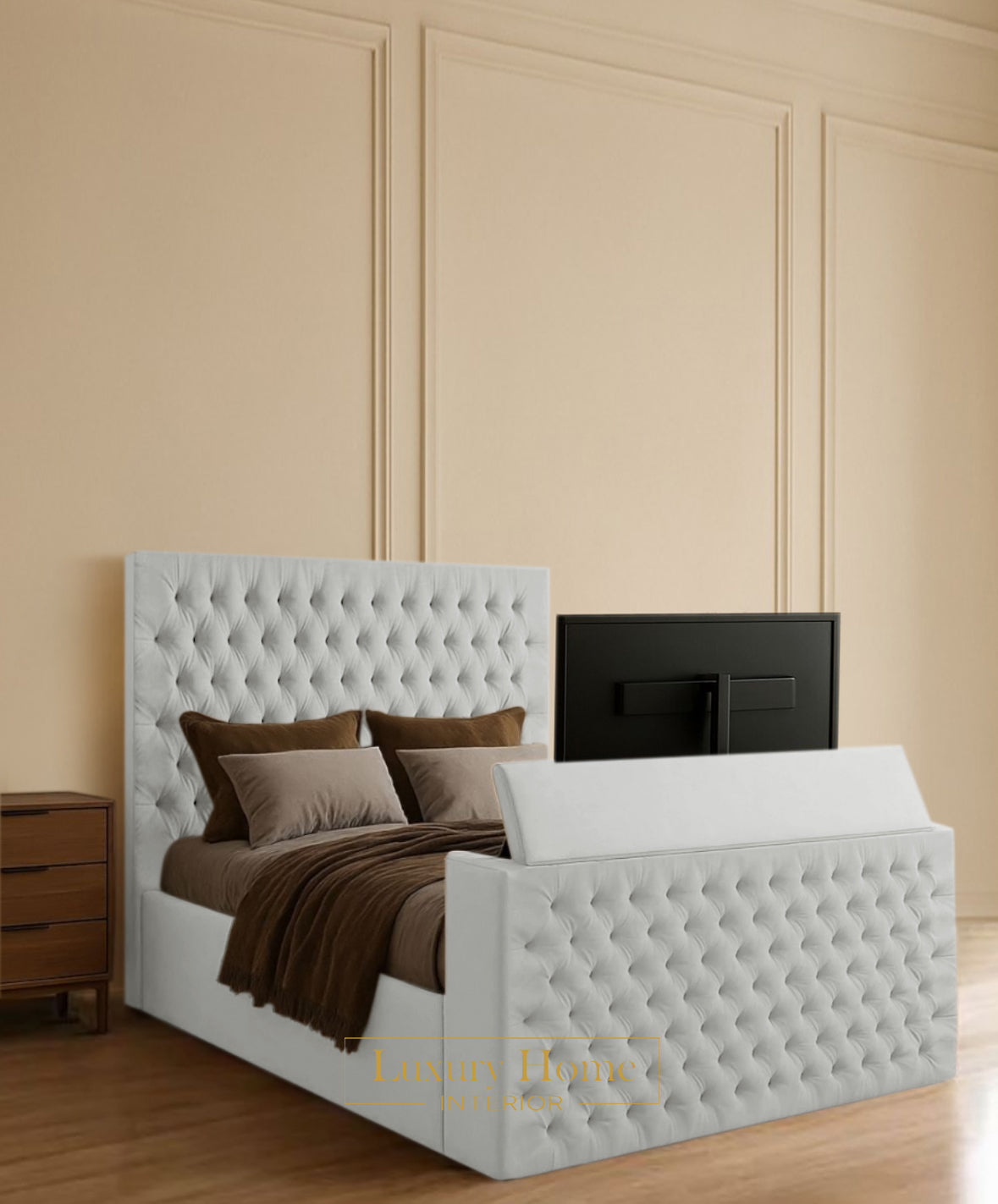 The Bespoke Snorvia Upholstered Soft Velvet Line Tv Bespoke Bed Frame- Fully Customisable with Storage Options- Luxe Tv Range