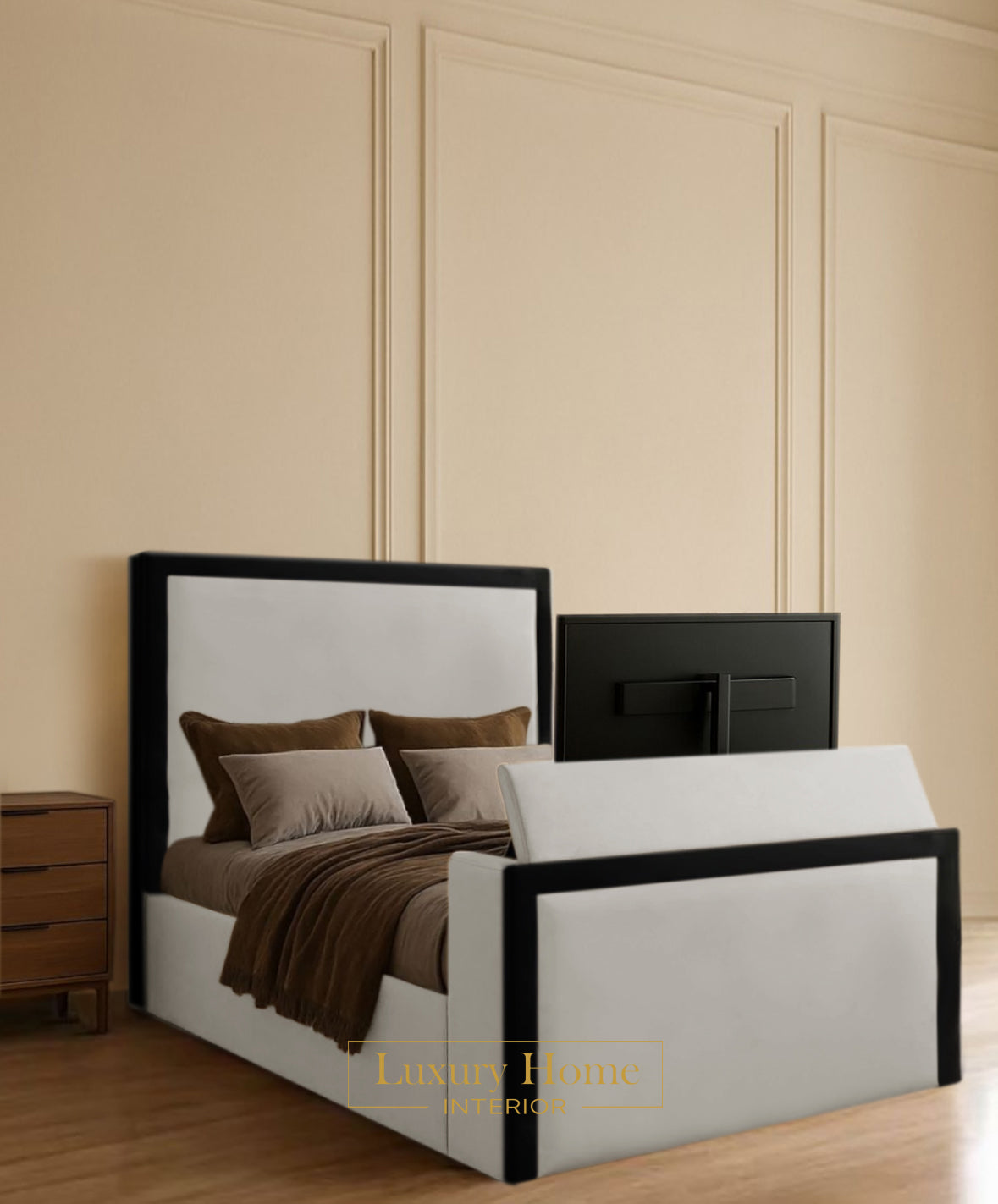 The Bespoke Ember Upholstered Soft Velvet Line Tv Bespoke Bed Frame- Fully Customisable with Storage Options- Luxe Tv Range