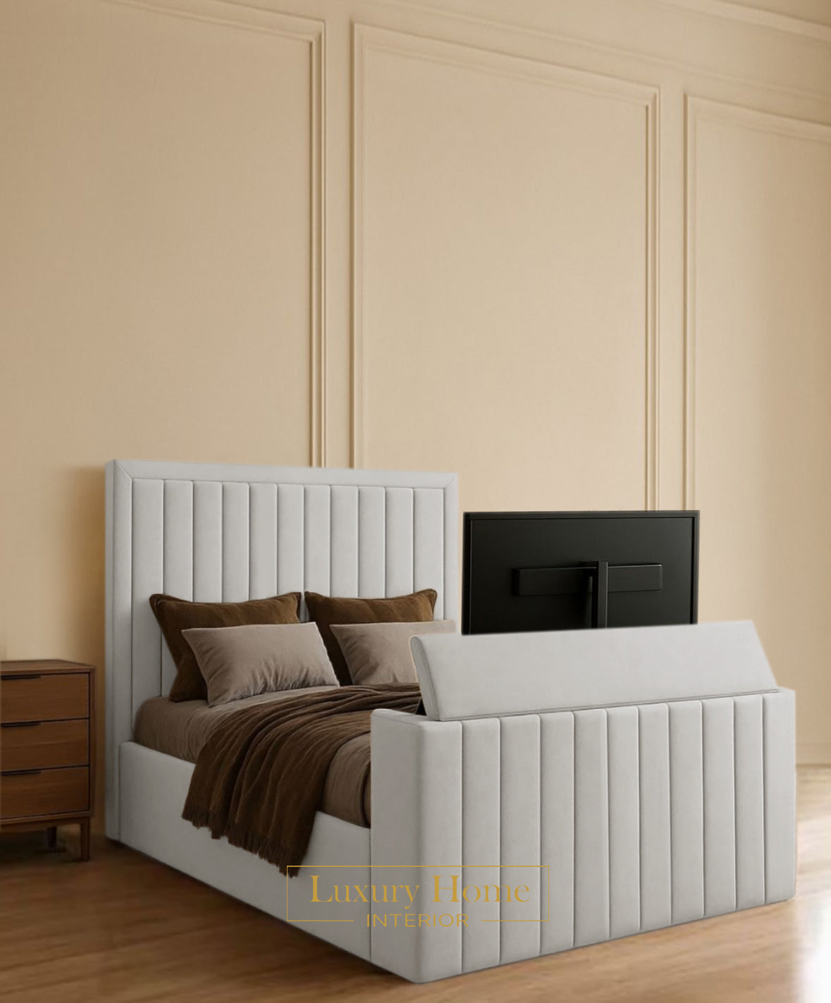 The Bespoke Napsen Upholstered Soft Velvet Line Tv Bespoke Bed Frame- Fully Customisable with Storage Options- Luxe Tv Range