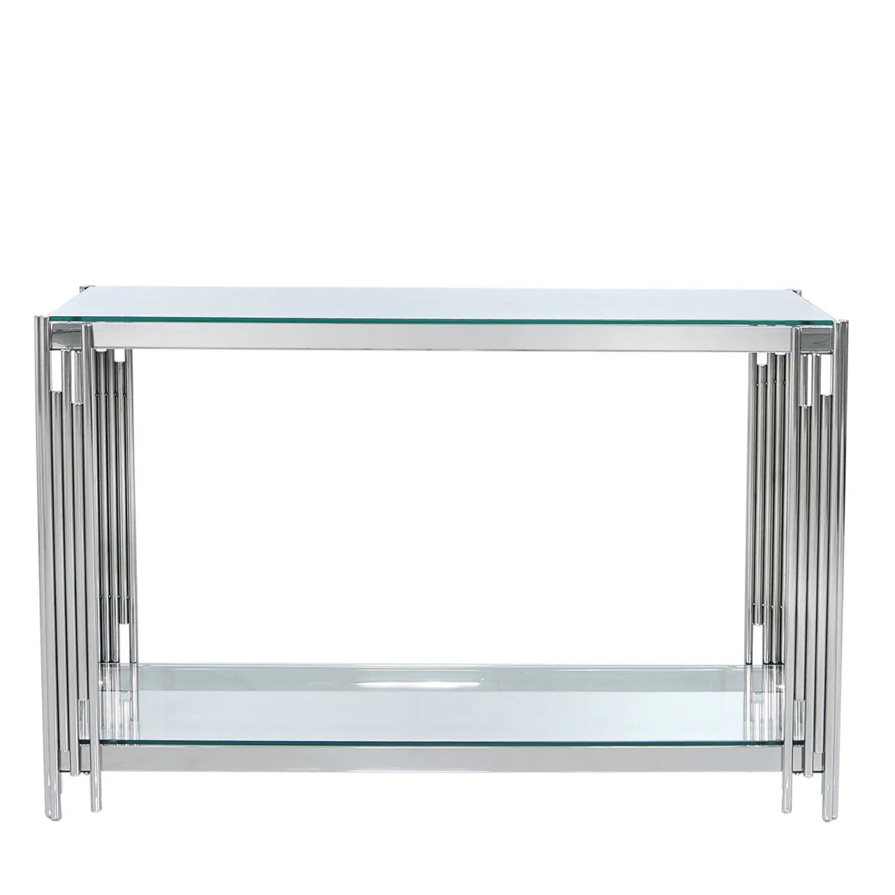 Cohen Steel Tubes and Clear Glass Console Table Chrome