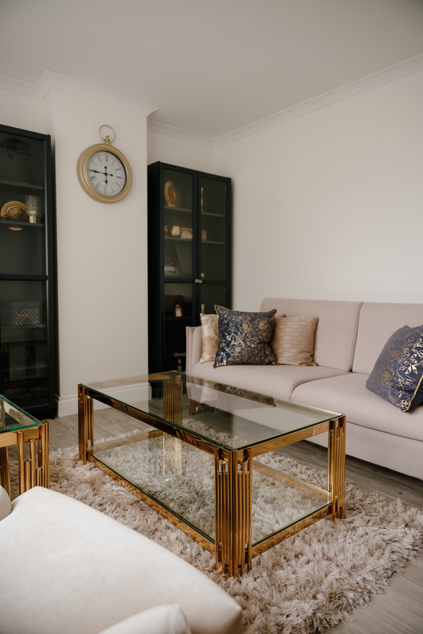 Cohen Gold Metal Tubes & Clear Glass Coffee Table