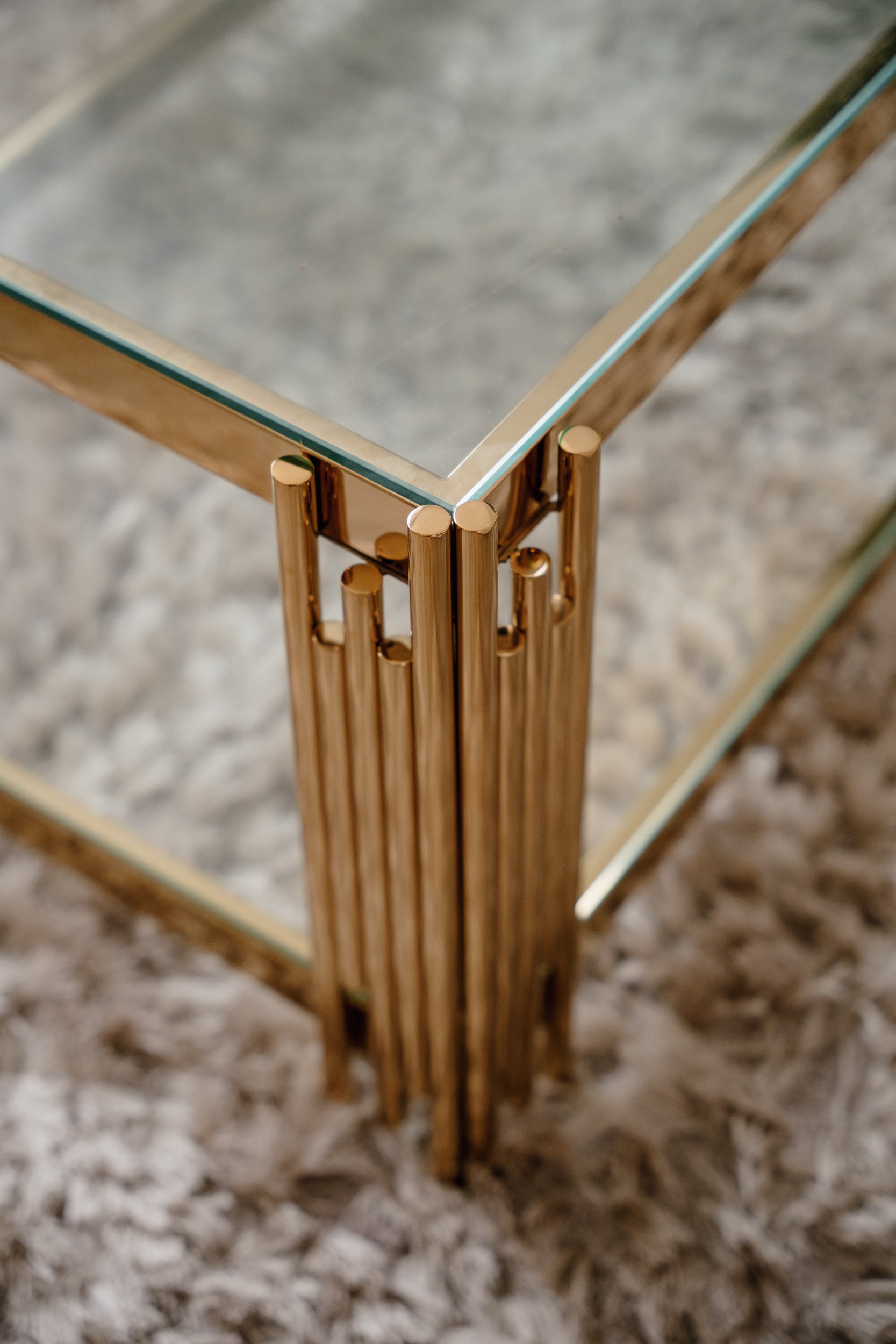 Cohen Gold Metal Tubes & Clear Glass Coffee Table