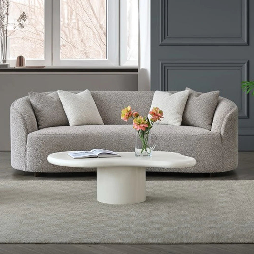 Chloe Curved Latte Boucle Sofa and Accent Chair