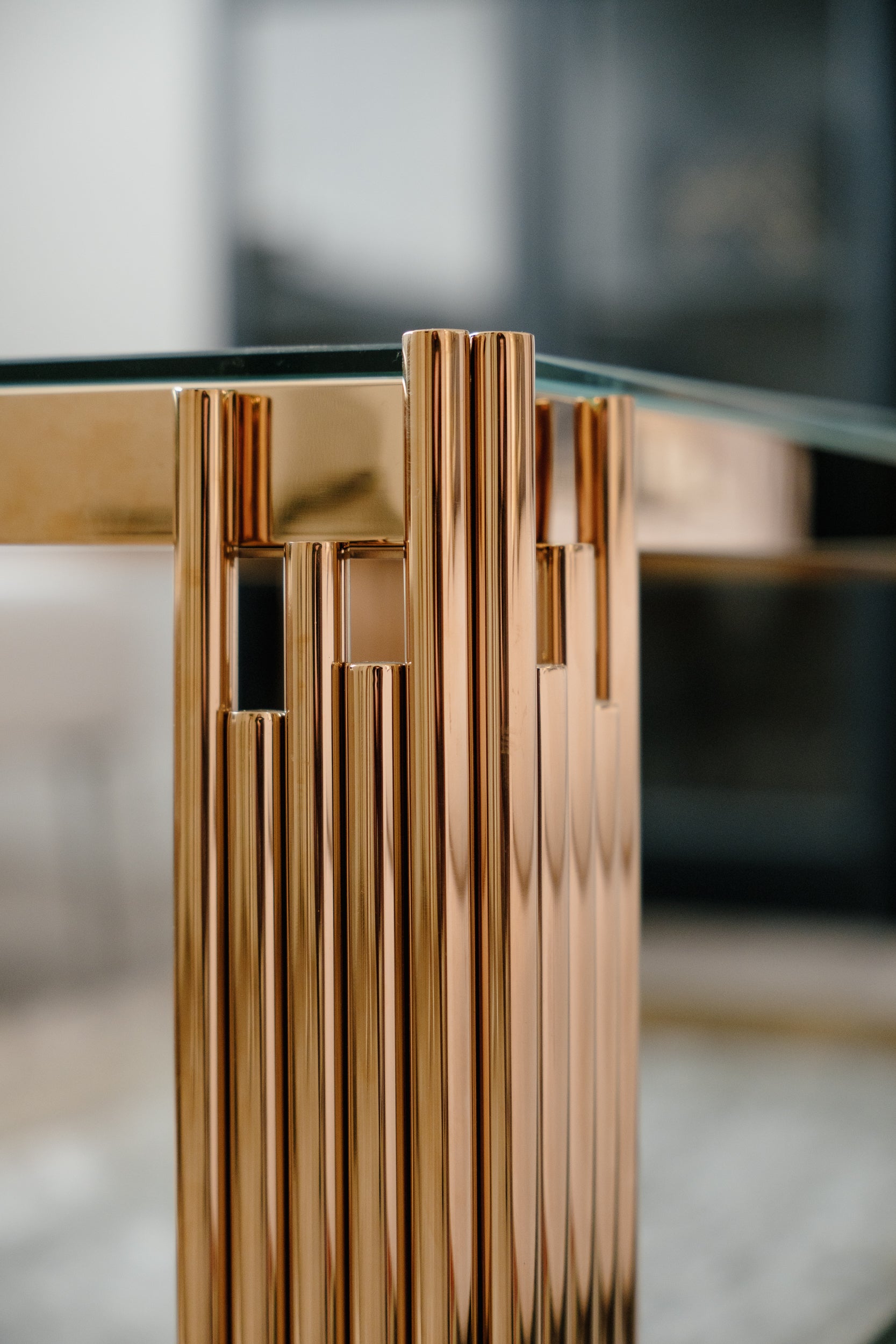 Cohen Gold Metal Tubes & Clear Glass Side End Table