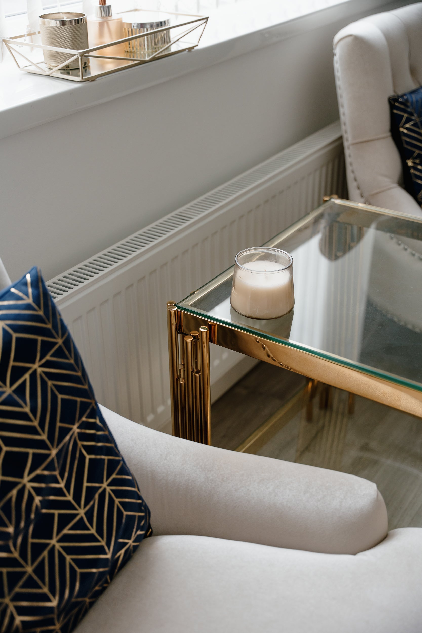 Cohen Gold Metal Tubes & Clear Glass Side End Table