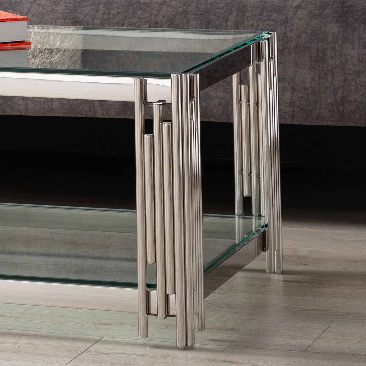 Cohen Steel Tubes and Clear Glass Coffee Table Chrome