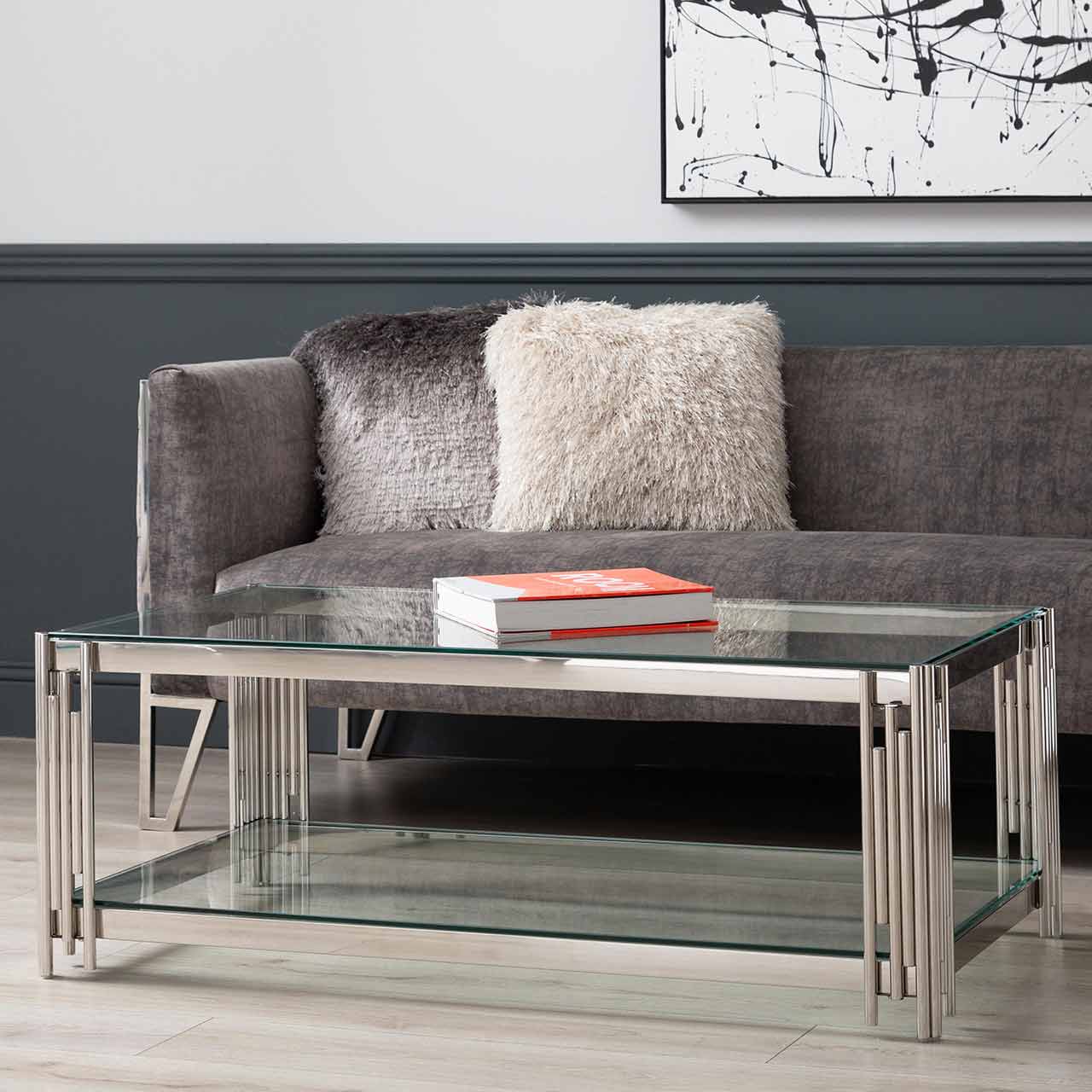 Cohen Steel Tubes and Clear Glass Coffee Table Chrome