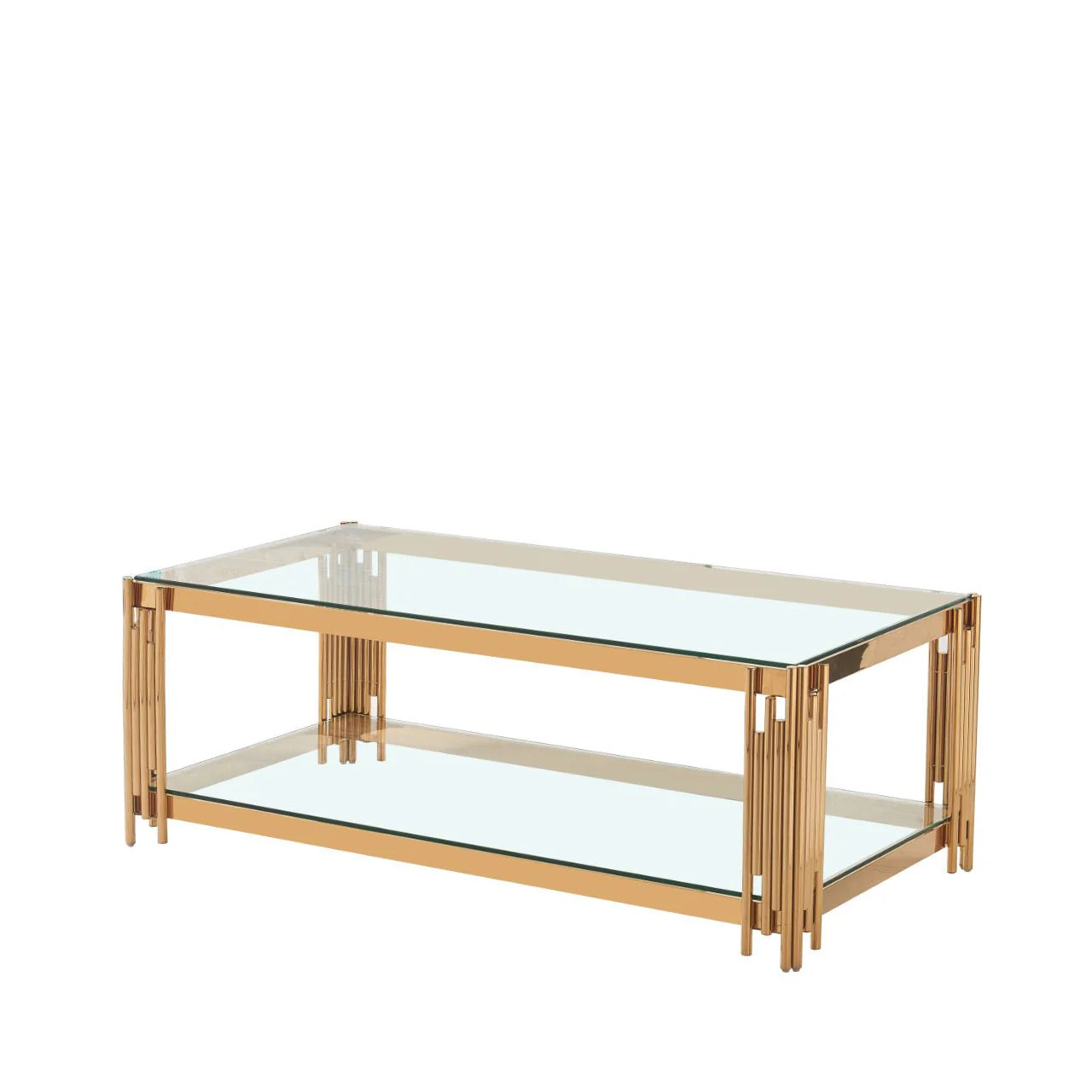 Cohen Gold Metal Tubes & Clear Glass Coffee Table