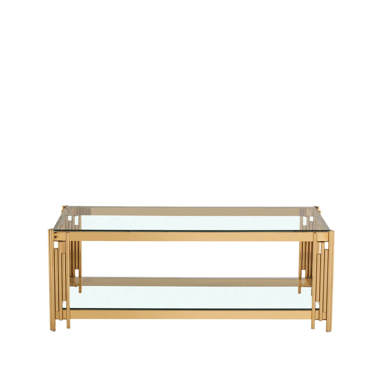 Cohen Gold Metal Tubes & Clear Glass Coffee Table